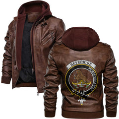 Clan Beveridge Tartan Zip Leather Jacket Crest And Plaid Basic Style
