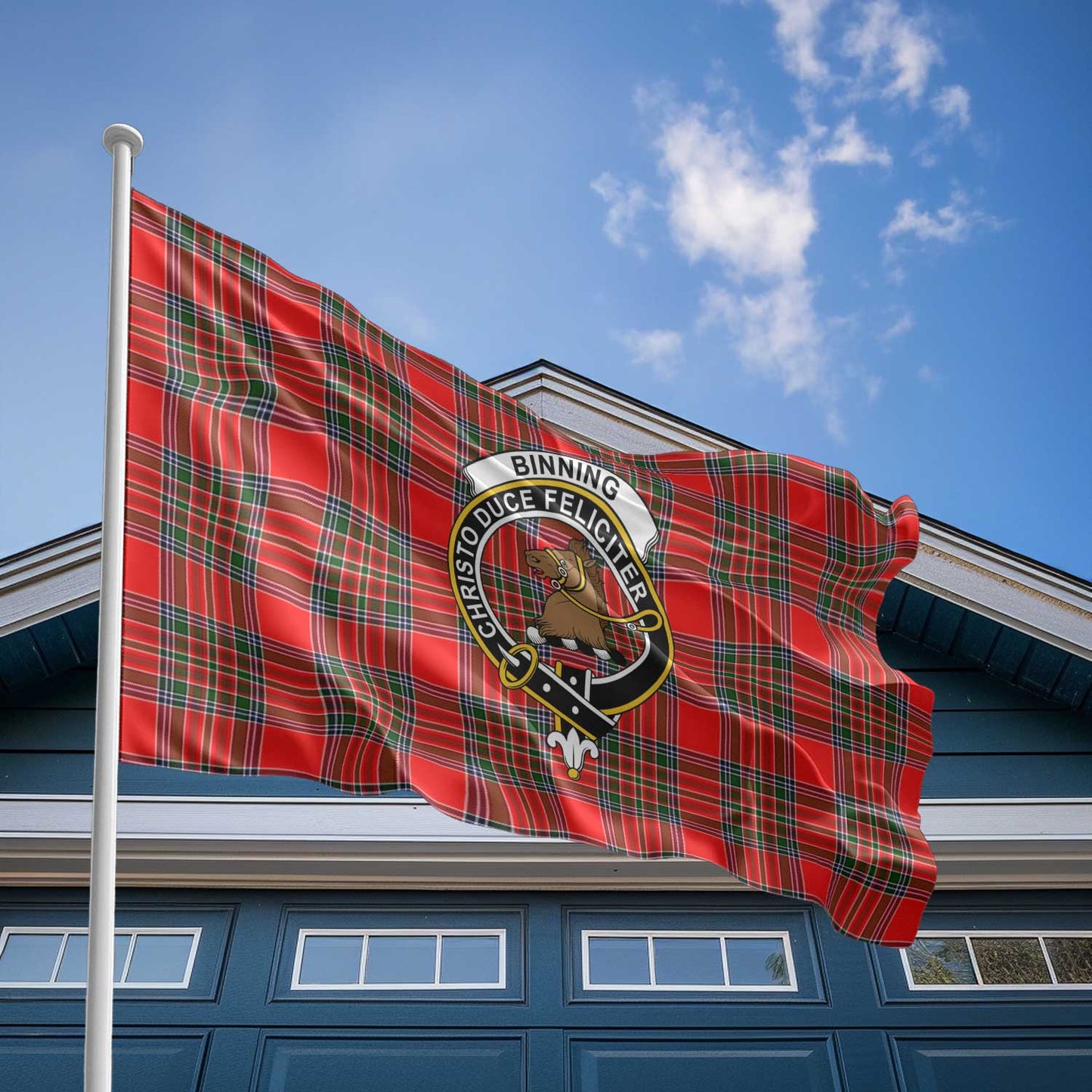 Clan Binning Of Wallifoord Tartan Flag Crest And Plaid Basic Style