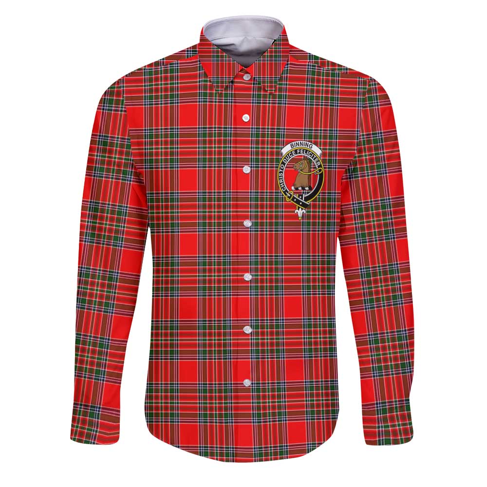Clan Binning Of Wallifoord Tartan Long Sleeve Button Shirt Crest And Plaid Basic Style