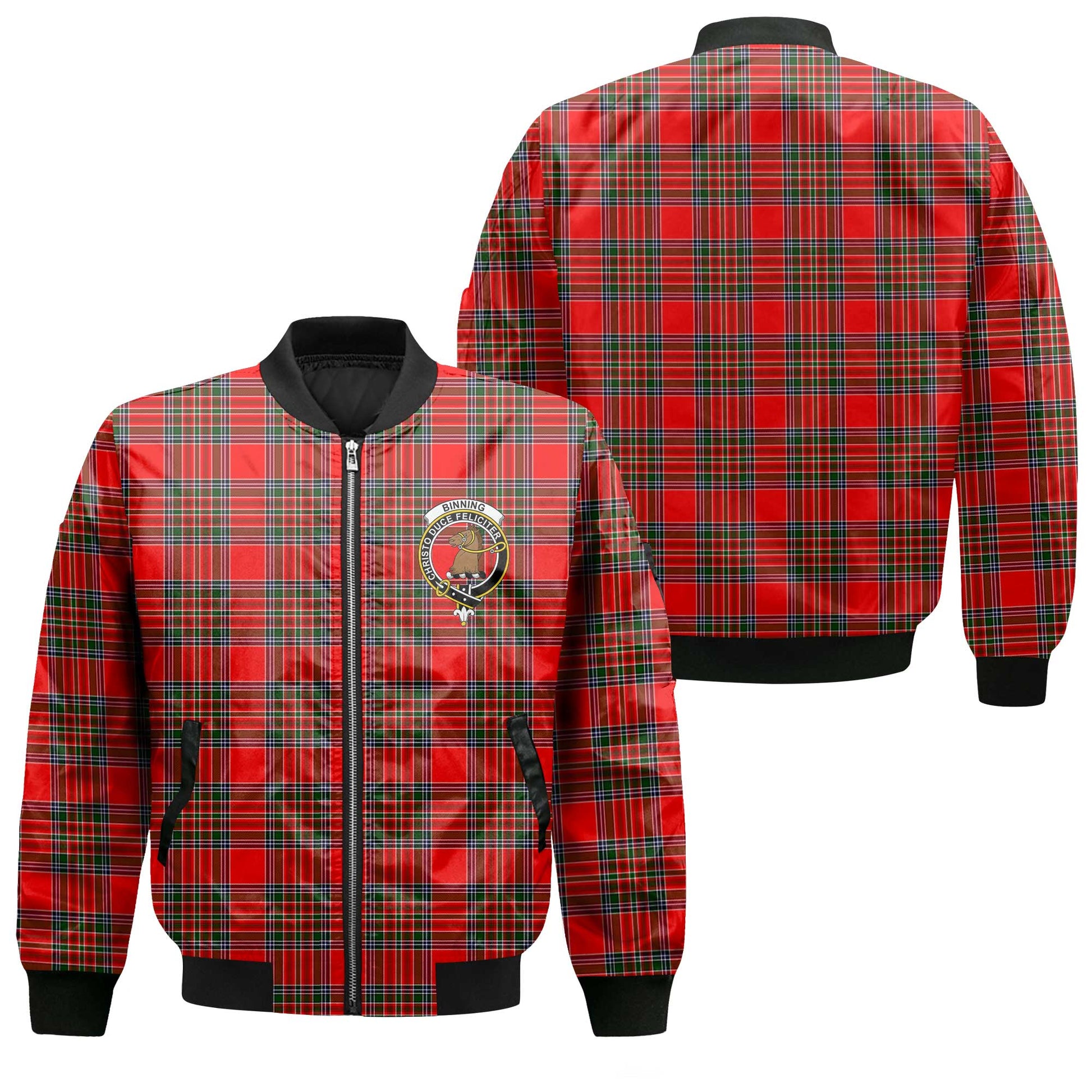 Clan Binning Of Wallifoord Tartan Men Bomber Jacket Crest And Plaid Basic Style