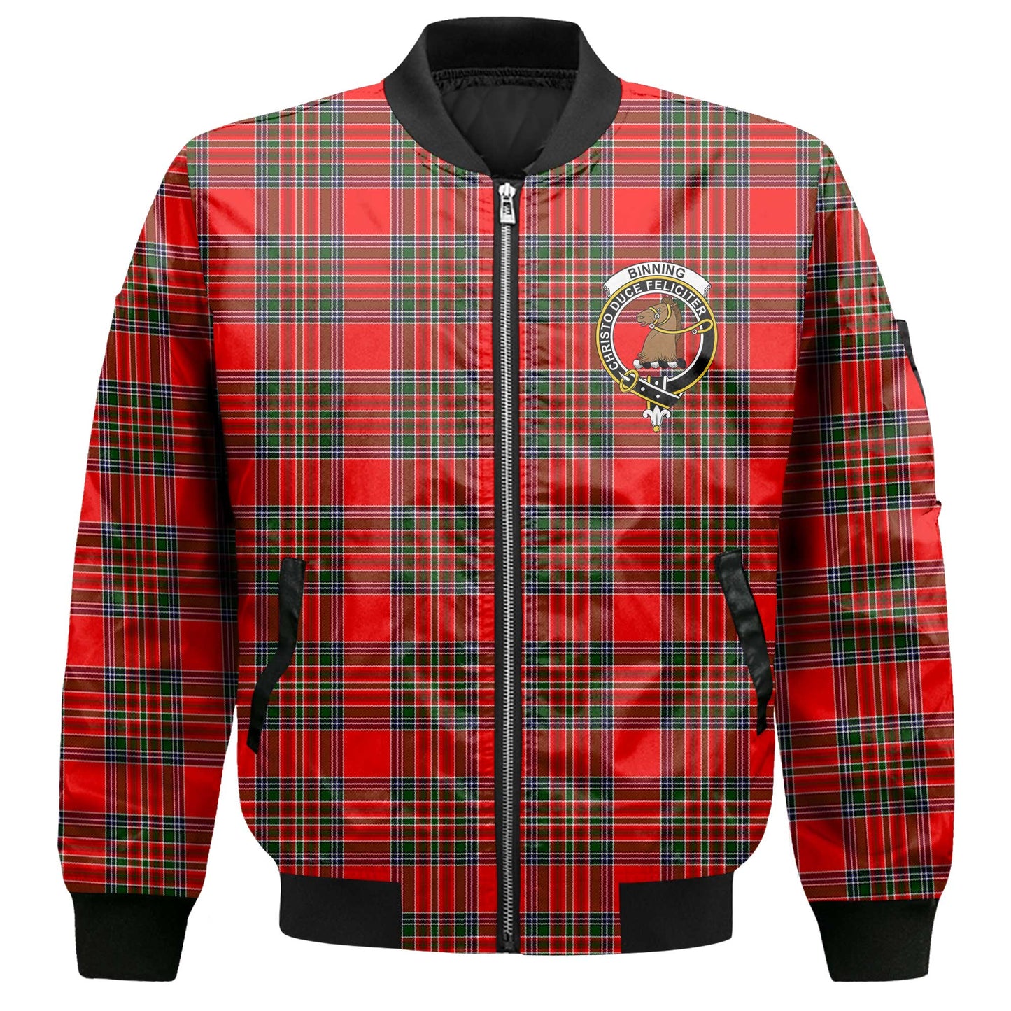 Clan Binning Of Wallifoord Tartan Men Bomber Jacket Crest And Plaid Basic Style