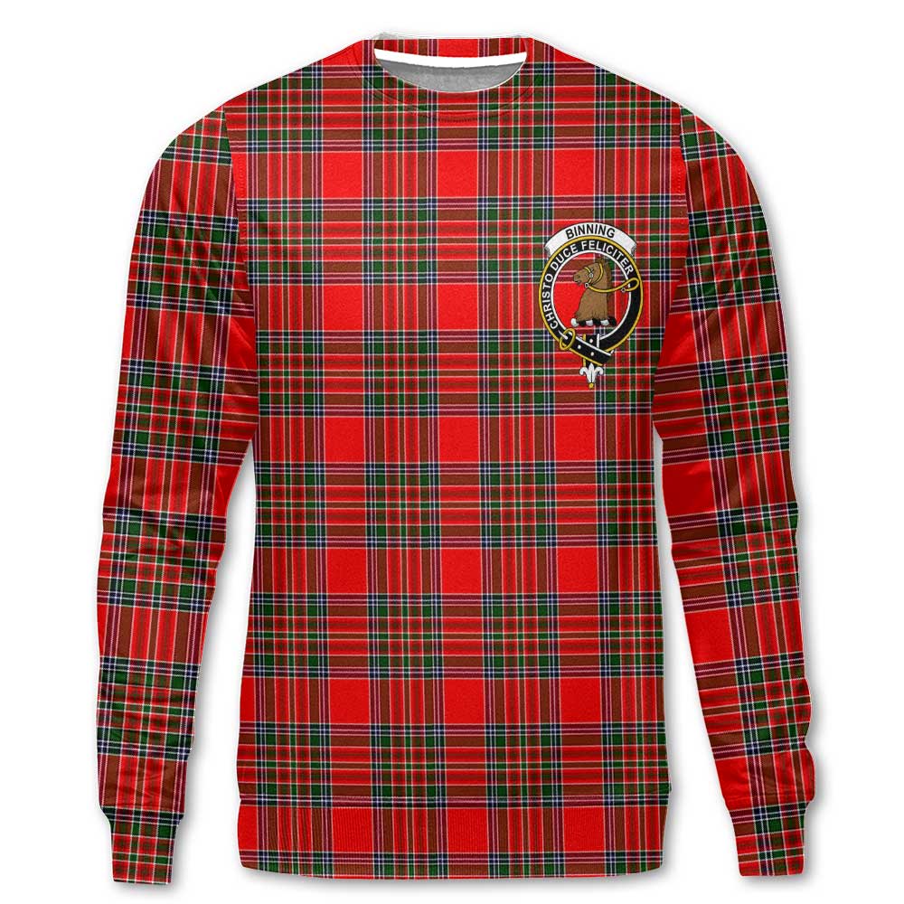 Clan Binning Of Wallifoord Tartan Women Sweatshirt Crest And Plaid Basic Style