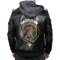 Clan Binning Of Wallifoord Tartan Zip Leather Jacket Crest And Plaid Basic Style
