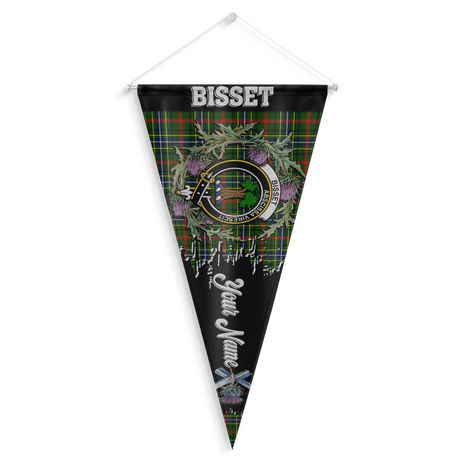 Clan Bisset Tartan Felt Pennant Crest And Plaid Basic Style