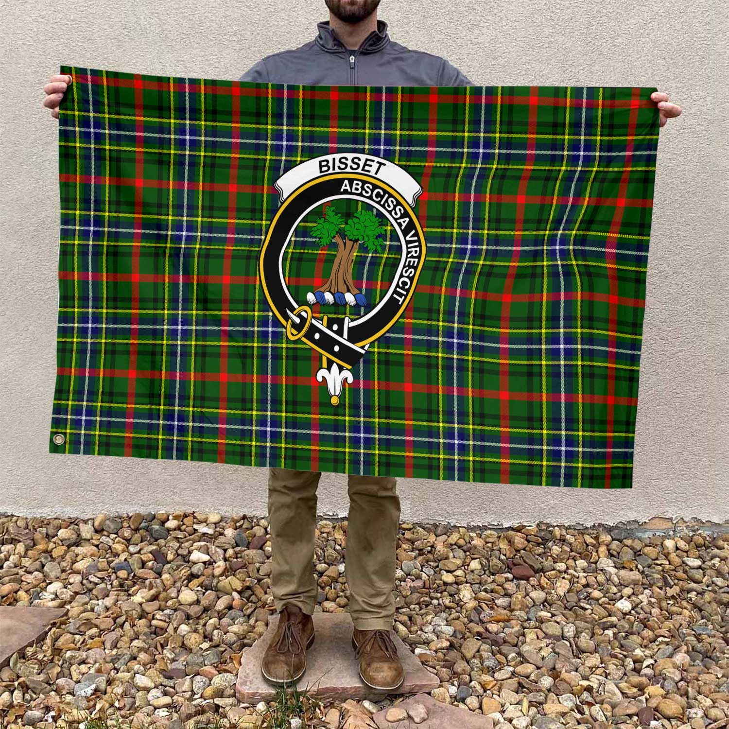 Clan Bisset Tartan Flag Crest And Plaid Basic Style