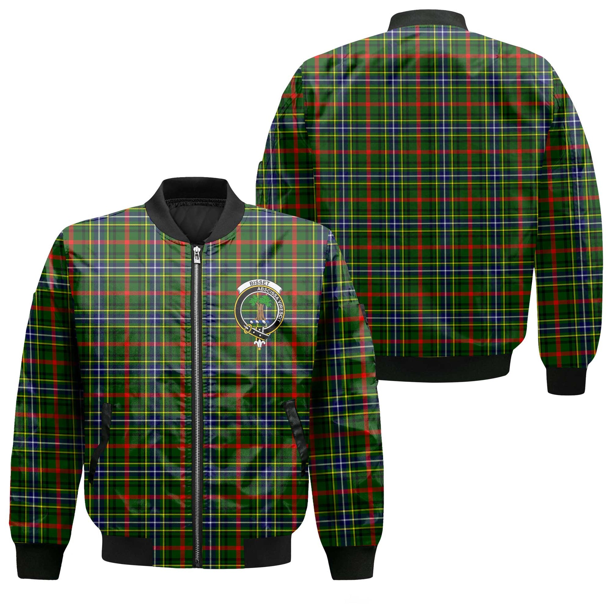 Clan Bisset Tartan Men Bomber Jacket Crest And Plaid Basic Style