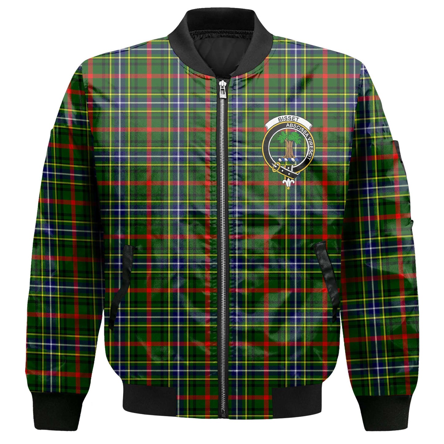 Clan Bisset Tartan Men Bomber Jacket Crest And Plaid Basic Style