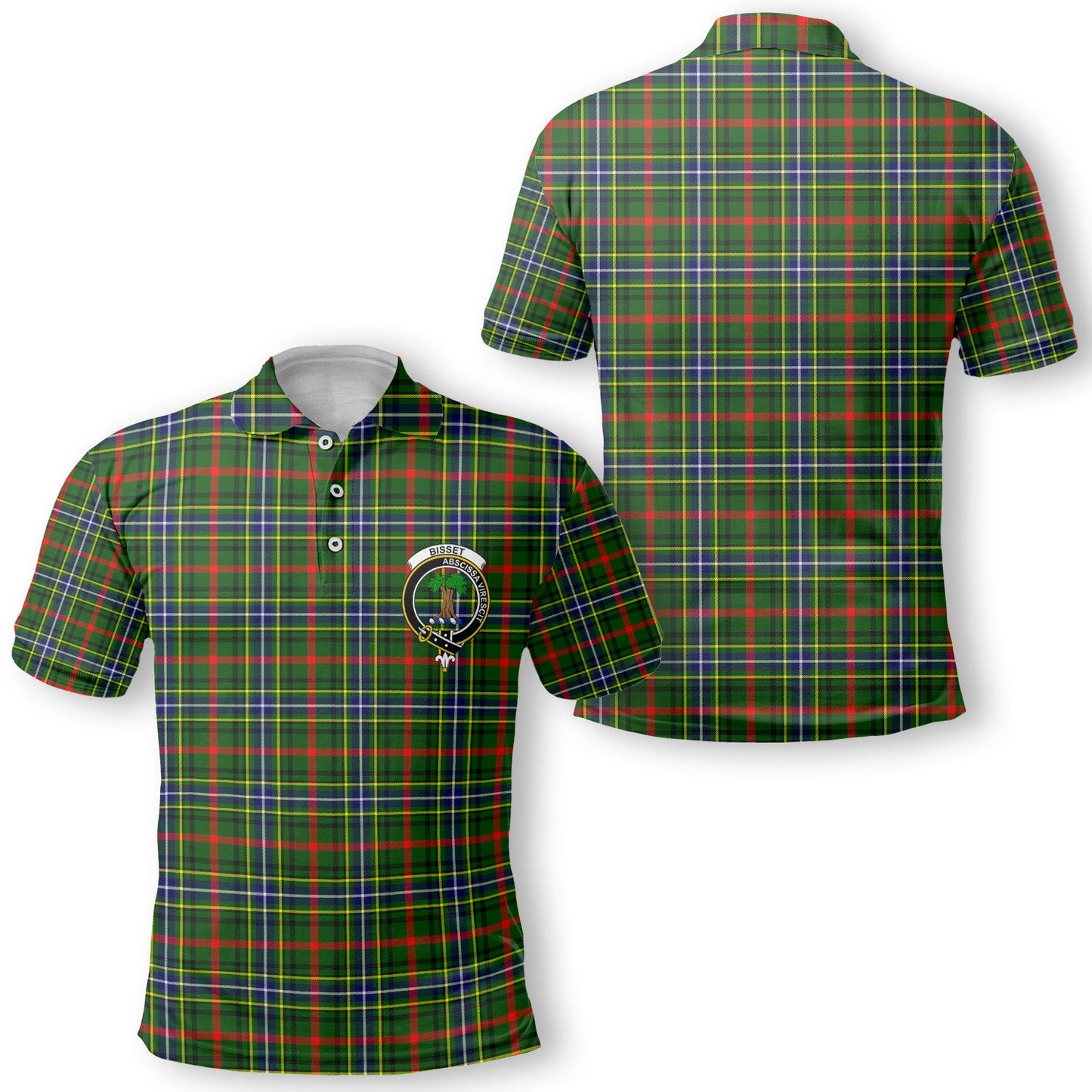 Clan Bisset Tartan Men Polo Shirt Crest And Plaid Basic Style