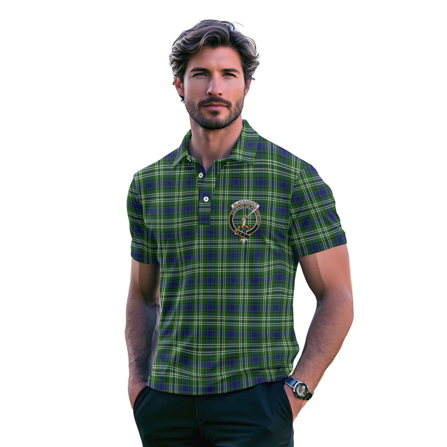 Clan Blackadder Tartan Golf Men Polo Shirt Crest And Plaid Basic Style