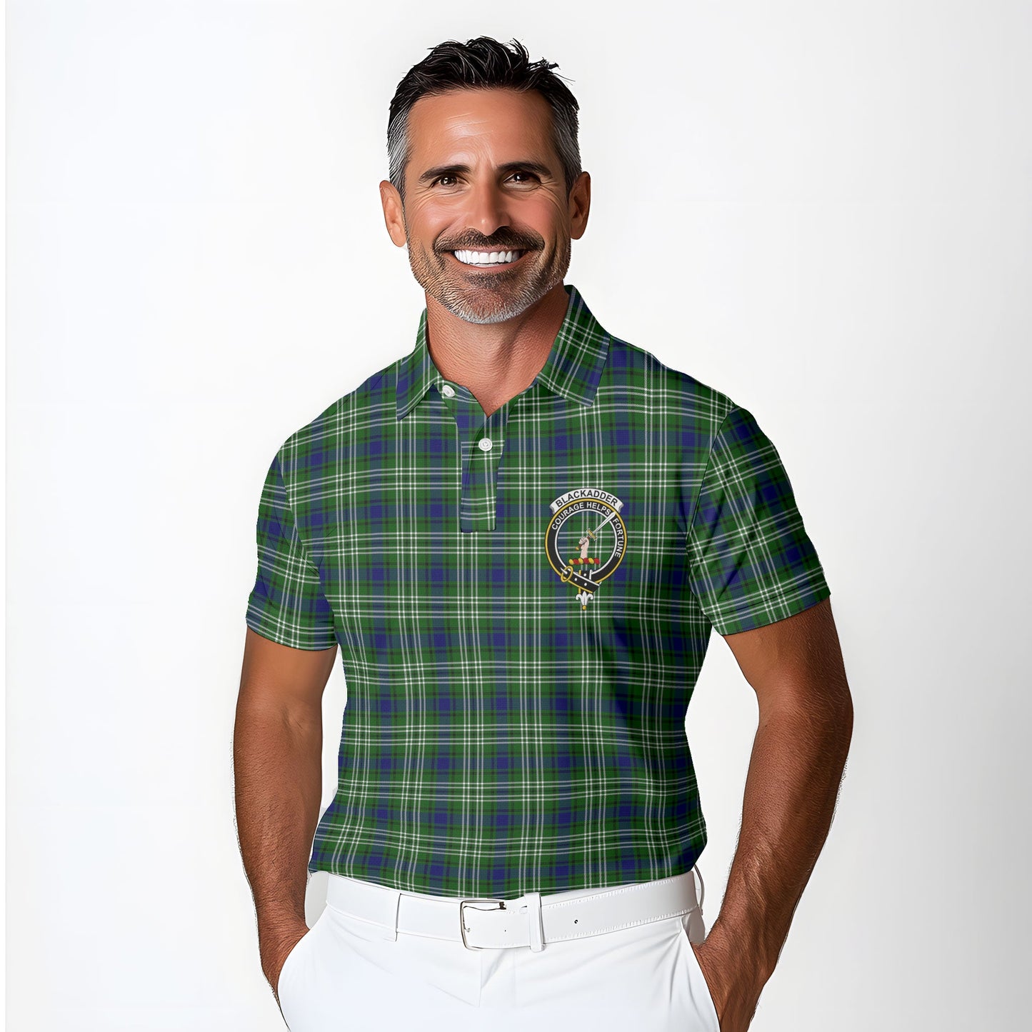 Clan Blackadder Tartan Golf Men Polo Shirt Crest And Plaid Basic Style