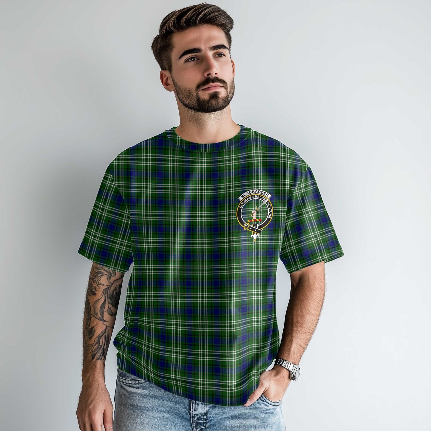 Clan Blackadder Tartan Men T Shirt Crest And Plaid Basic Style