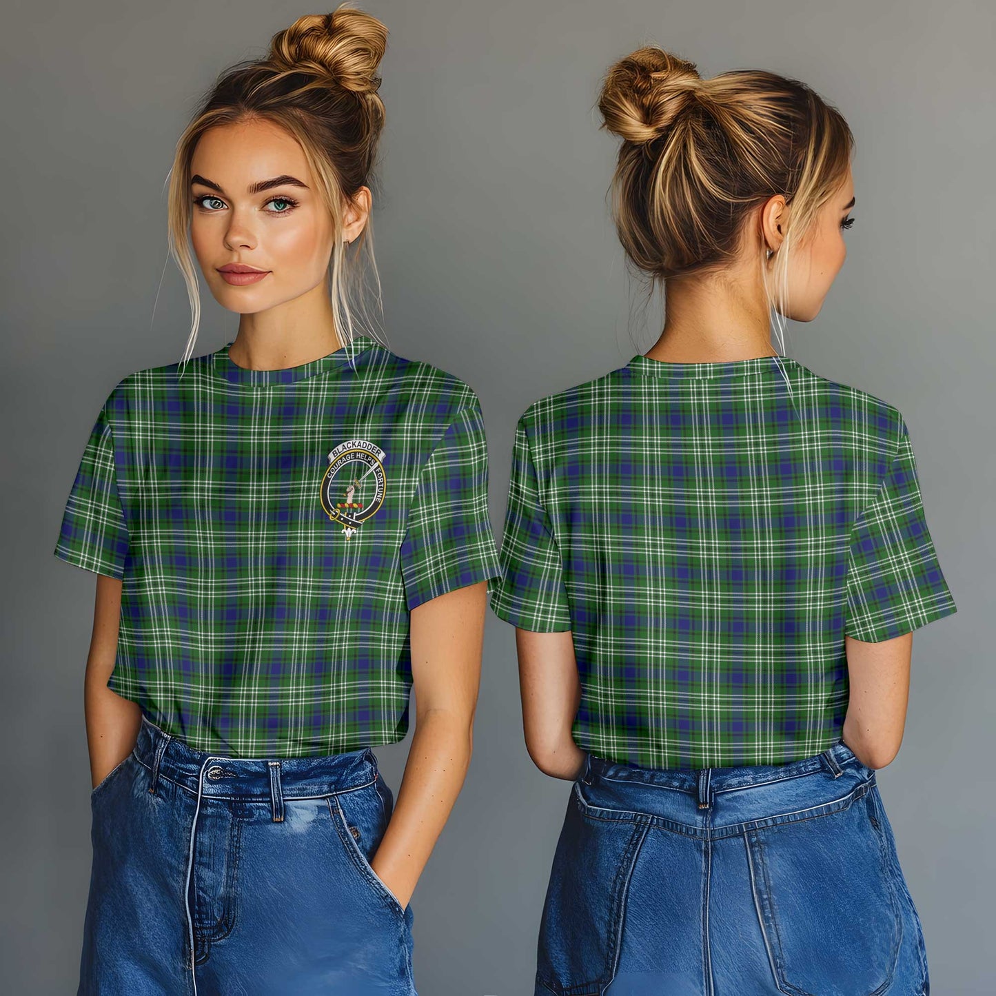 Clan Blackadder Tartan Women T Shirt Crest And Plaid Basic Style