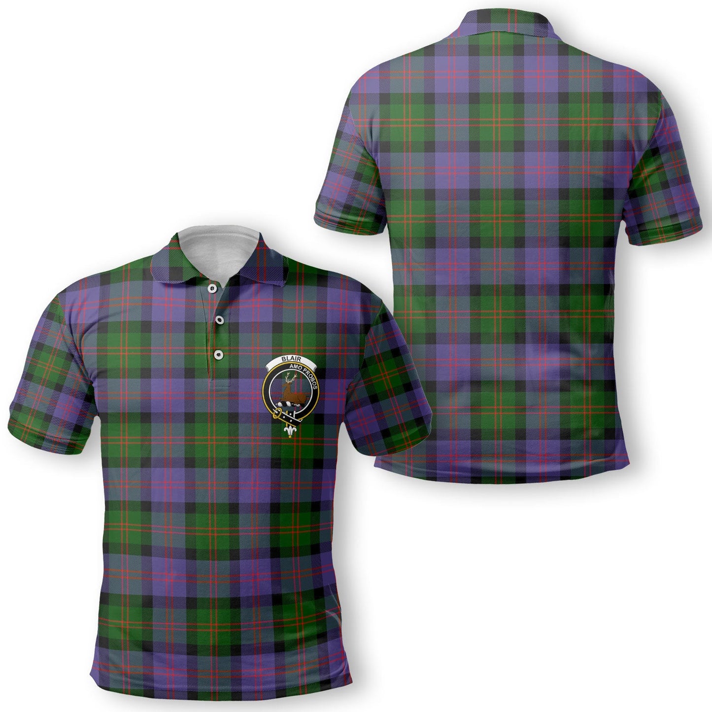 Clan Blair Tartan Golf Men Polo Shirt Crest And Plaid Basic Style