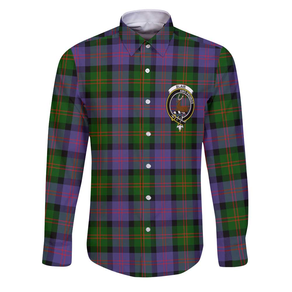 Clan Blair Tartan Long Sleeve Button Shirt Crest And Plaid Basic Style