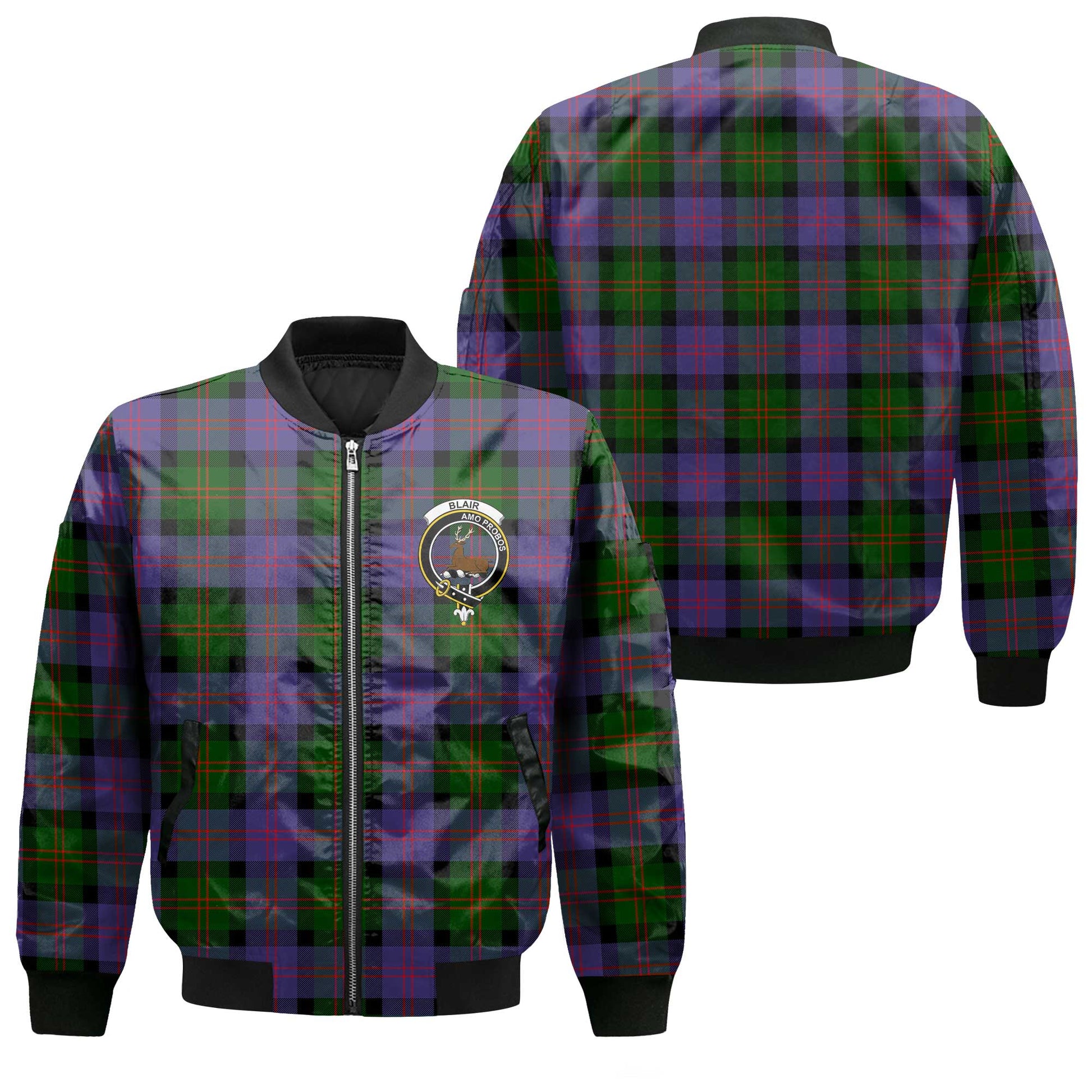 Clan Blair Tartan Men Bomber Jacket Crest And Plaid Basic Style