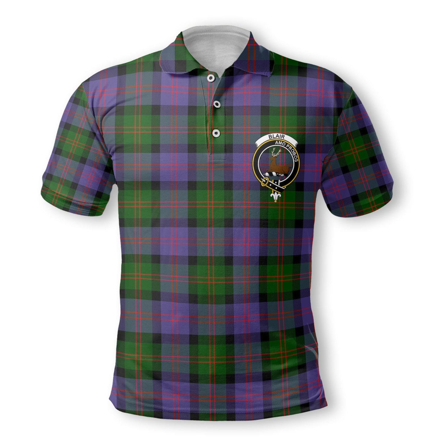 Clan Blair Tartan Men Polo Shirt Crest And Plaid Basic Style