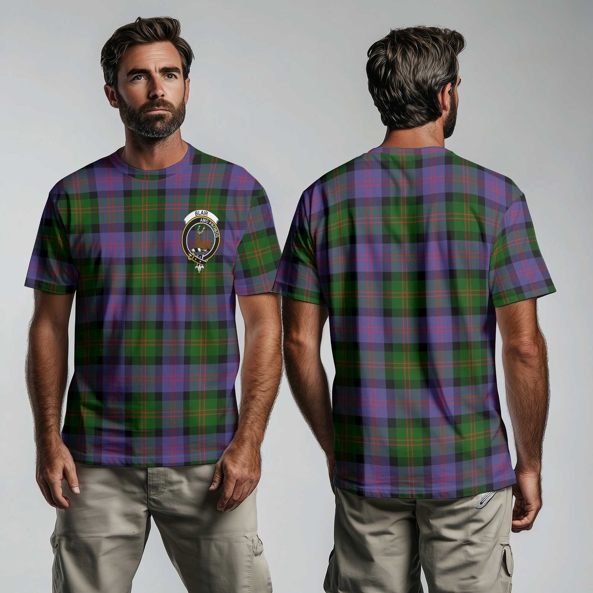 Clan Blair Tartan Men T Shirt Crest And Plaid Basic Style