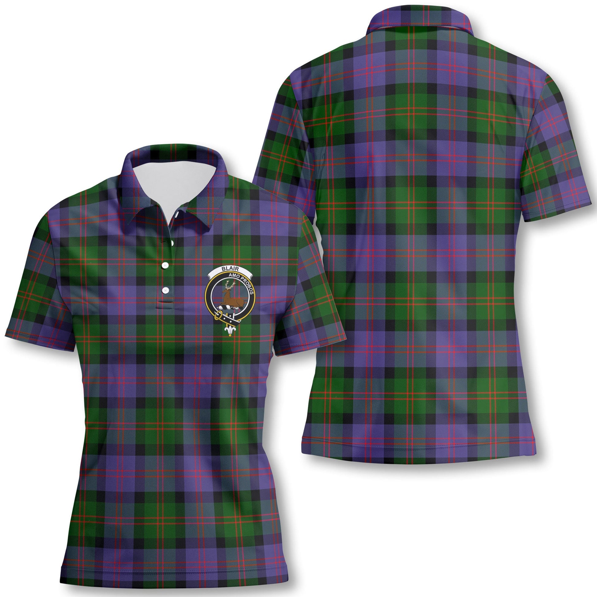 Clan Blair Tartan Women Polo Shirt Crest And Plaid Basic Style