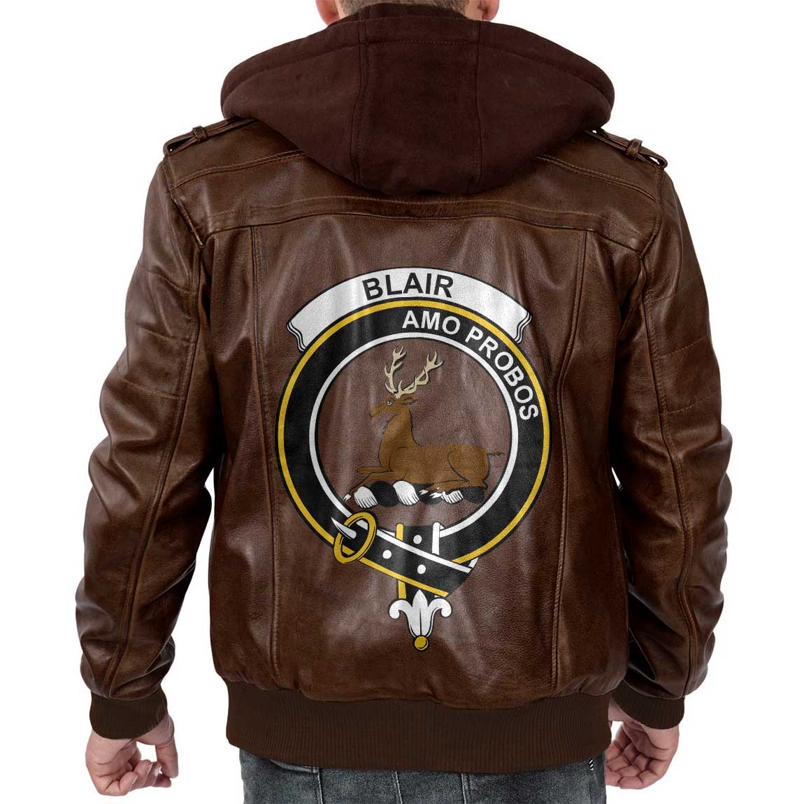 Clan Blair Tartan Zip Leather Jacket Crest And Plaid Basic Style