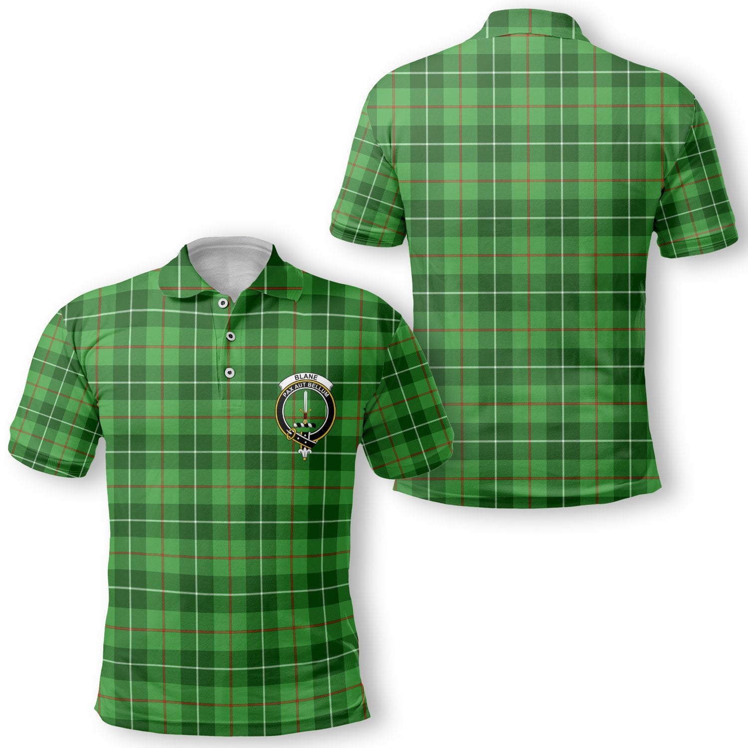 Clan Blane Tartan Golf Men Polo Shirt Crest And Plaid Basic Style