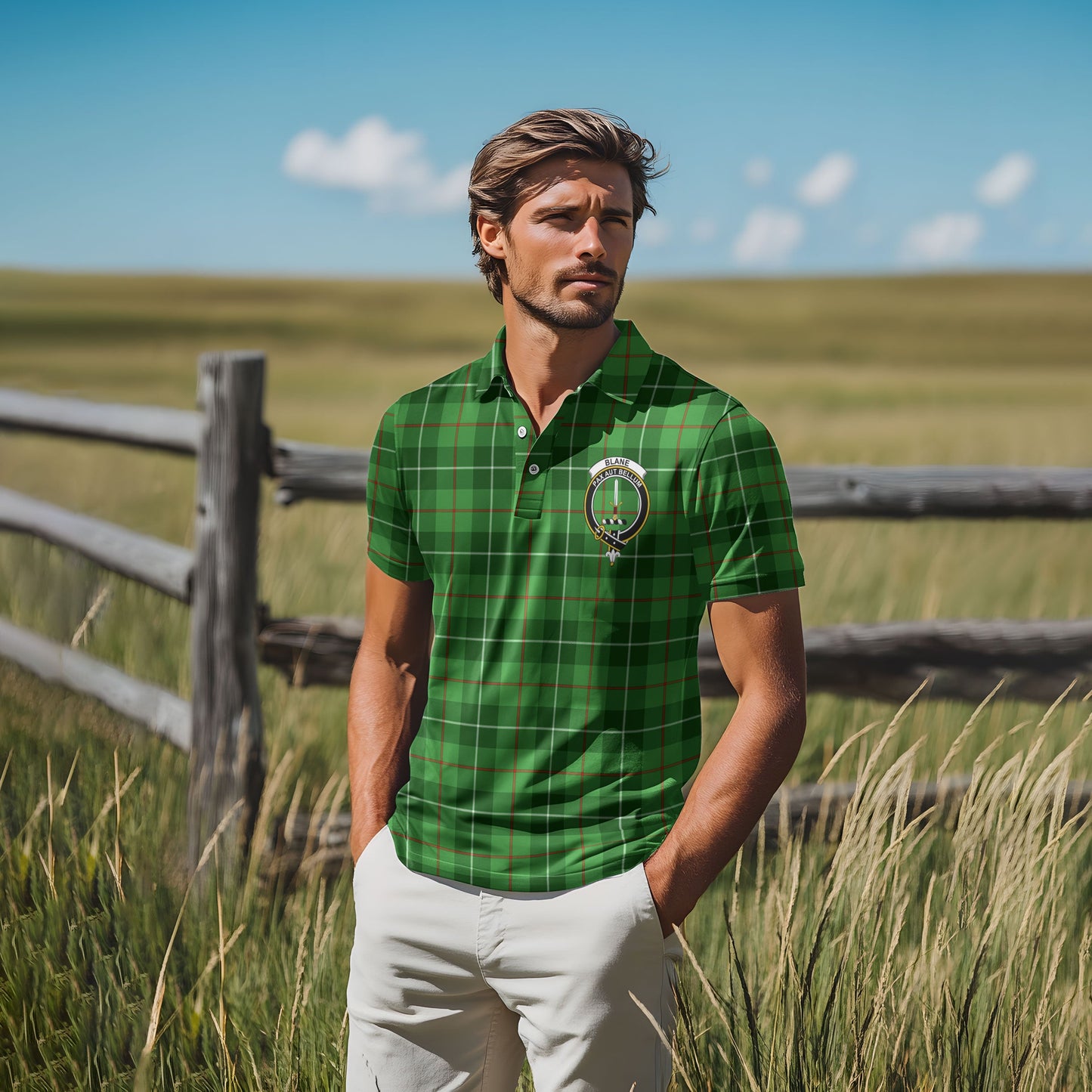 Clan Blane Tartan Golf Men Polo Shirt Crest And Plaid Basic Style