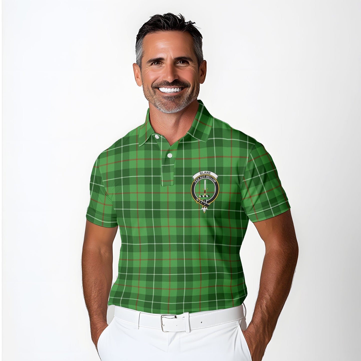 Clan Blane Tartan Golf Men Polo Shirt Crest And Plaid Basic Style