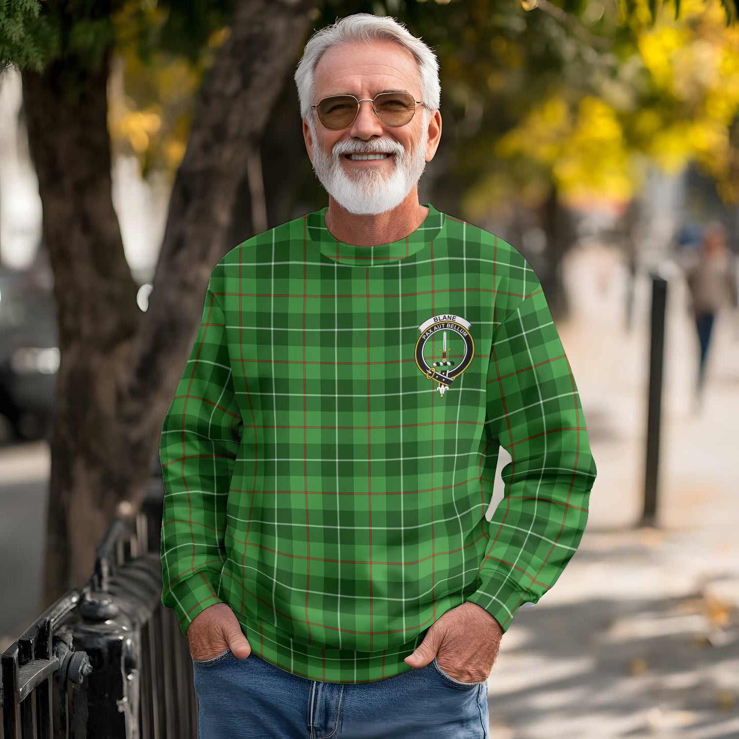 Clan Blane Tartan Men Sweatshirt Crest And Plaid Basic Style