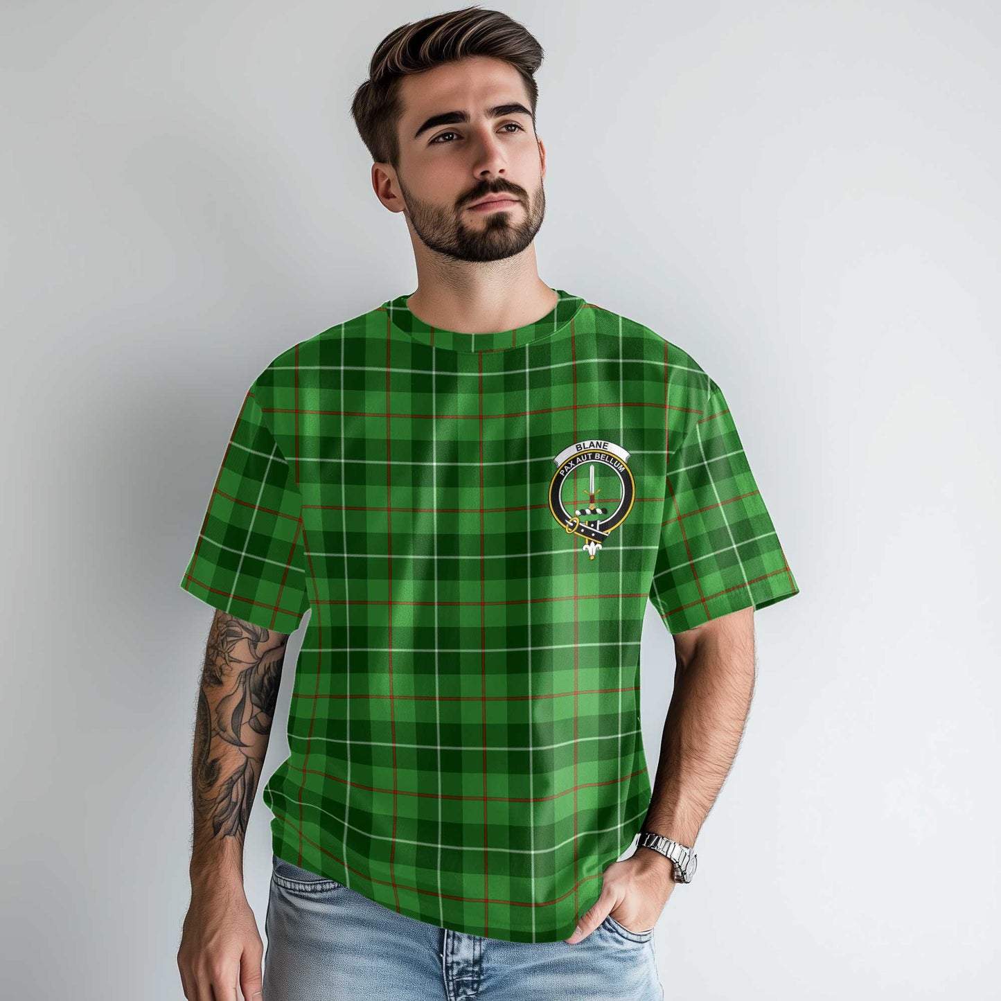 Clan Blane Tartan Men T Shirt Crest And Plaid Basic Style