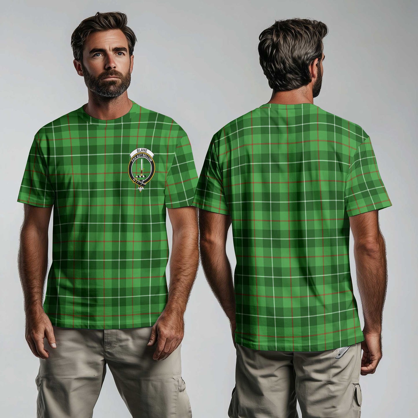 Clan Blane Tartan Men T Shirt Crest And Plaid Basic Style