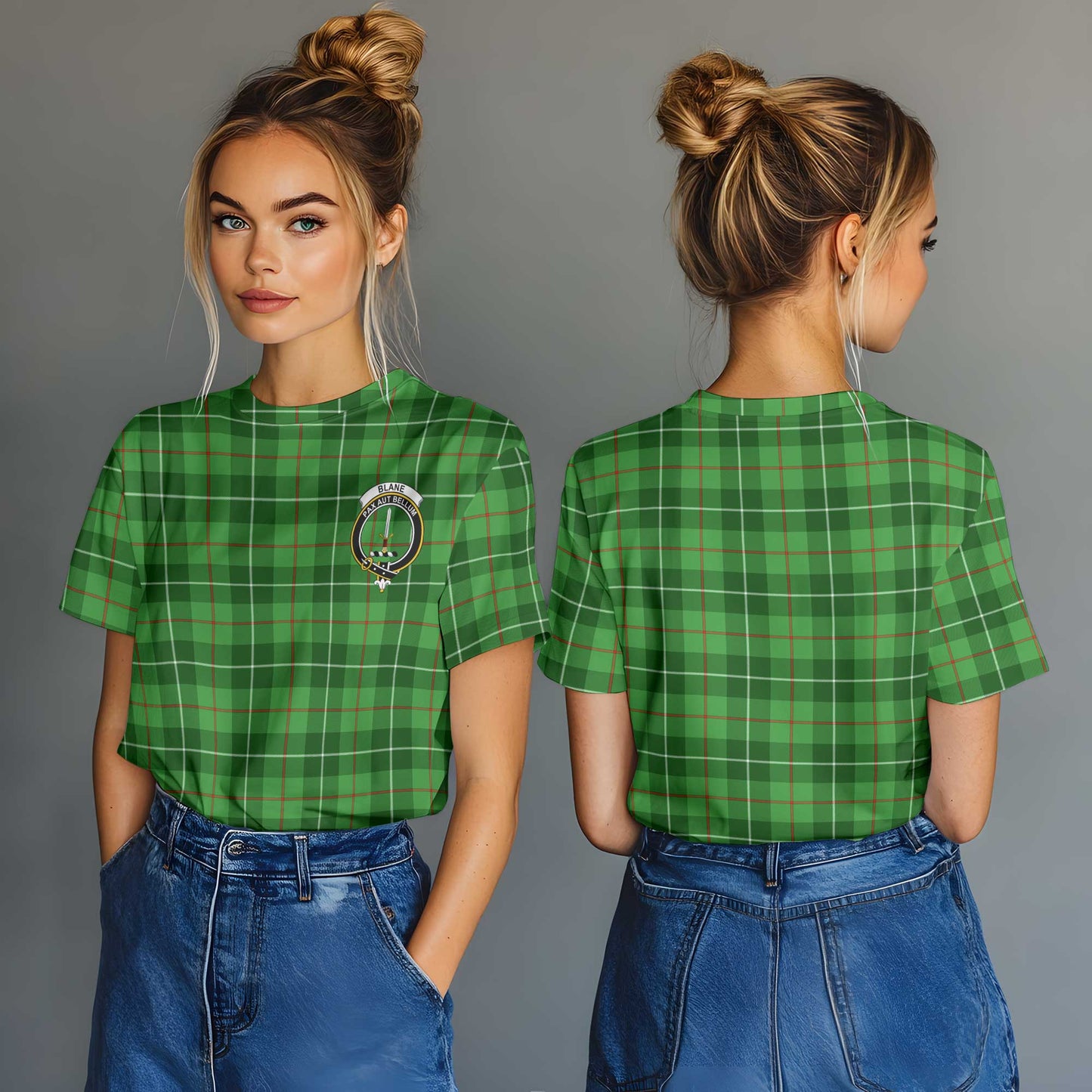 Clan Blane Tartan Women T Shirt Crest And Plaid Basic Style