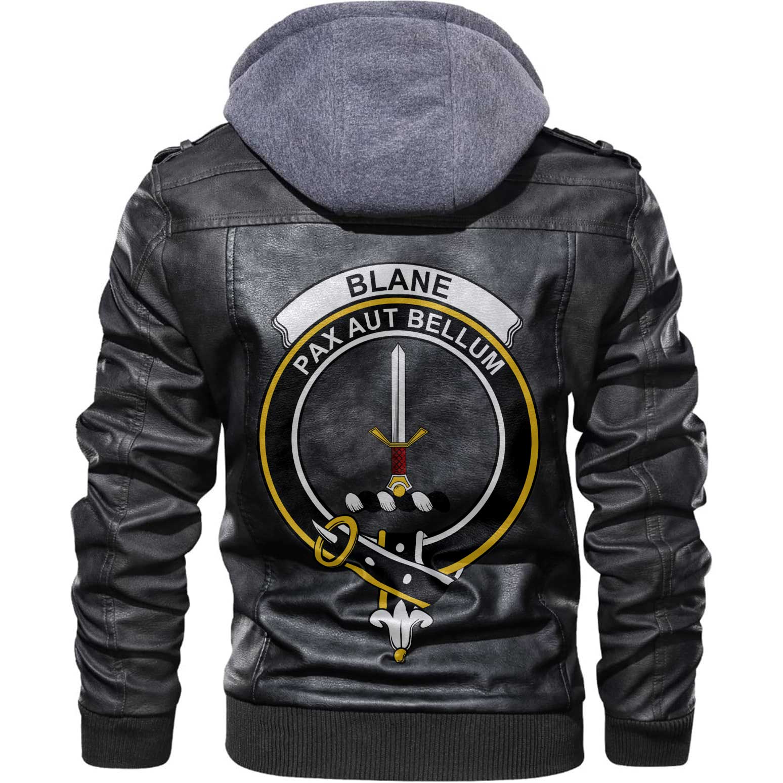Clan Blane Tartan Zip Leather Jacket Crest And Plaid Basic Style