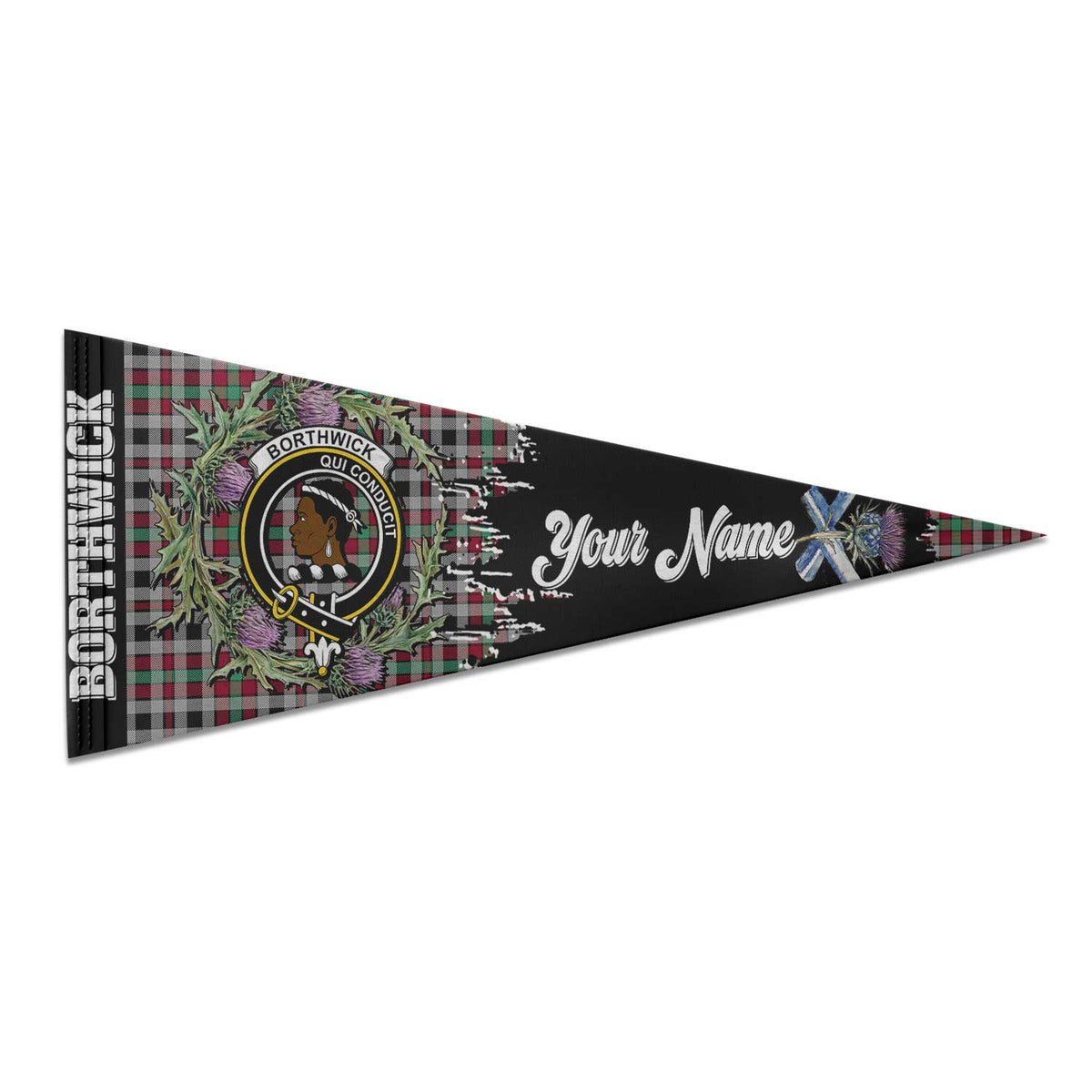 Clan Borthwick Tartan Felt Pennant Crest And Plaid Basic Style