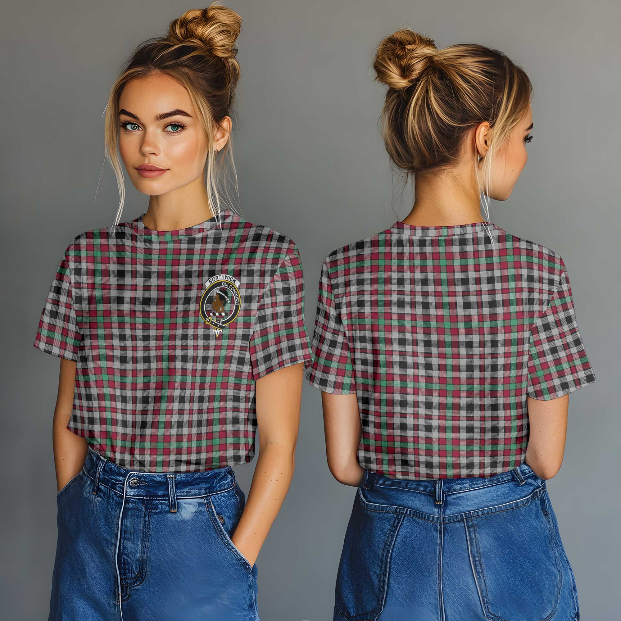 Clan Borthwick Tartan Women T Shirt Crest And Plaid Basic Style