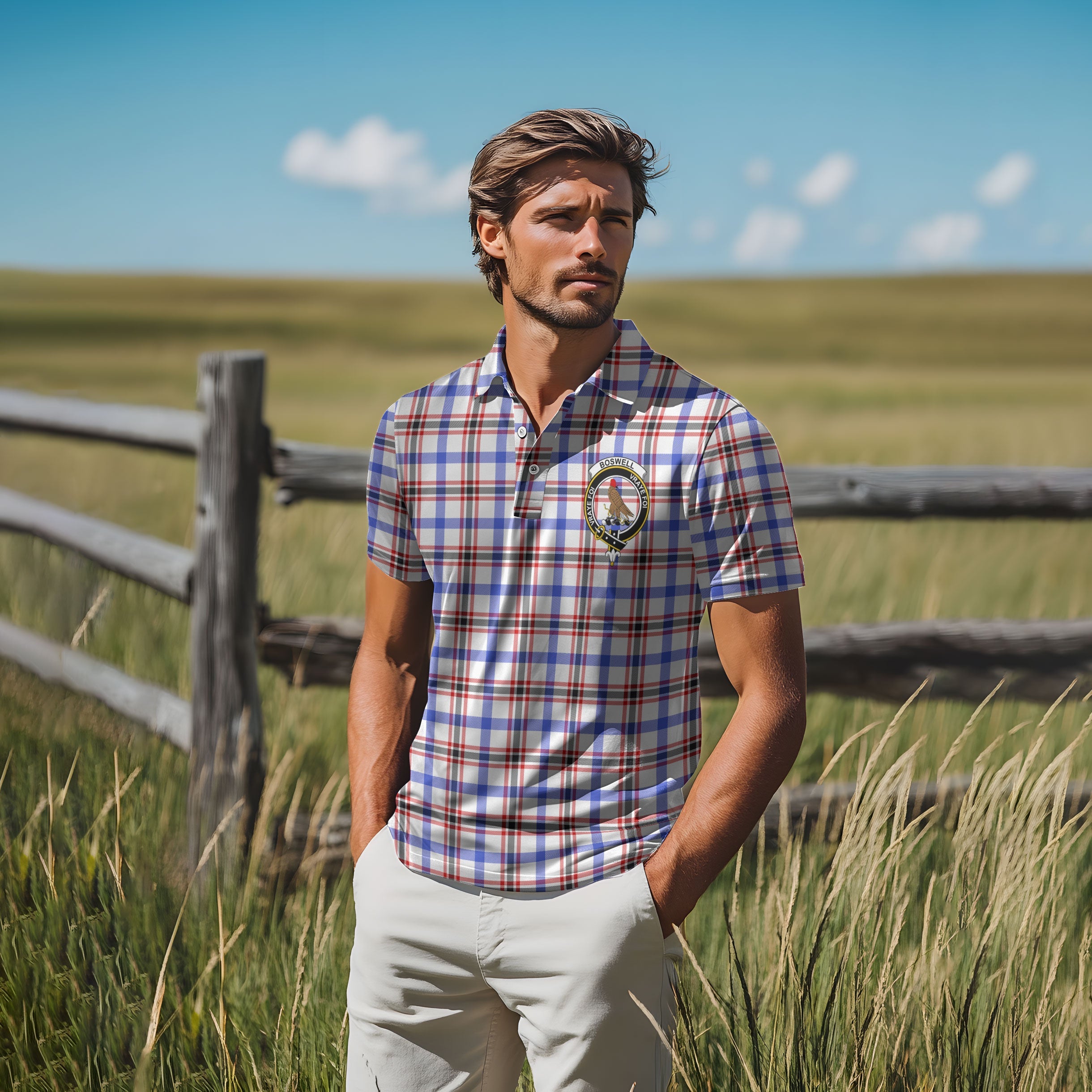 Clan Boswell Tartan Golf Men Polo Shirt Crest And Plaid Basic Style