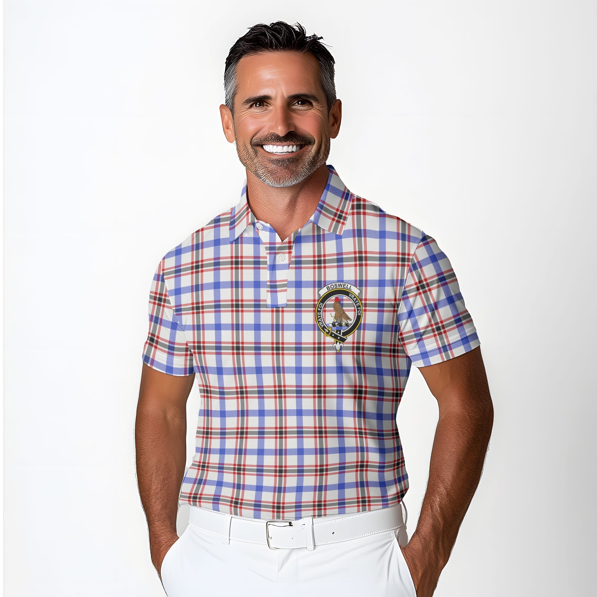 Clan Boswell Tartan Golf Men Polo Shirt Crest And Plaid Basic Style