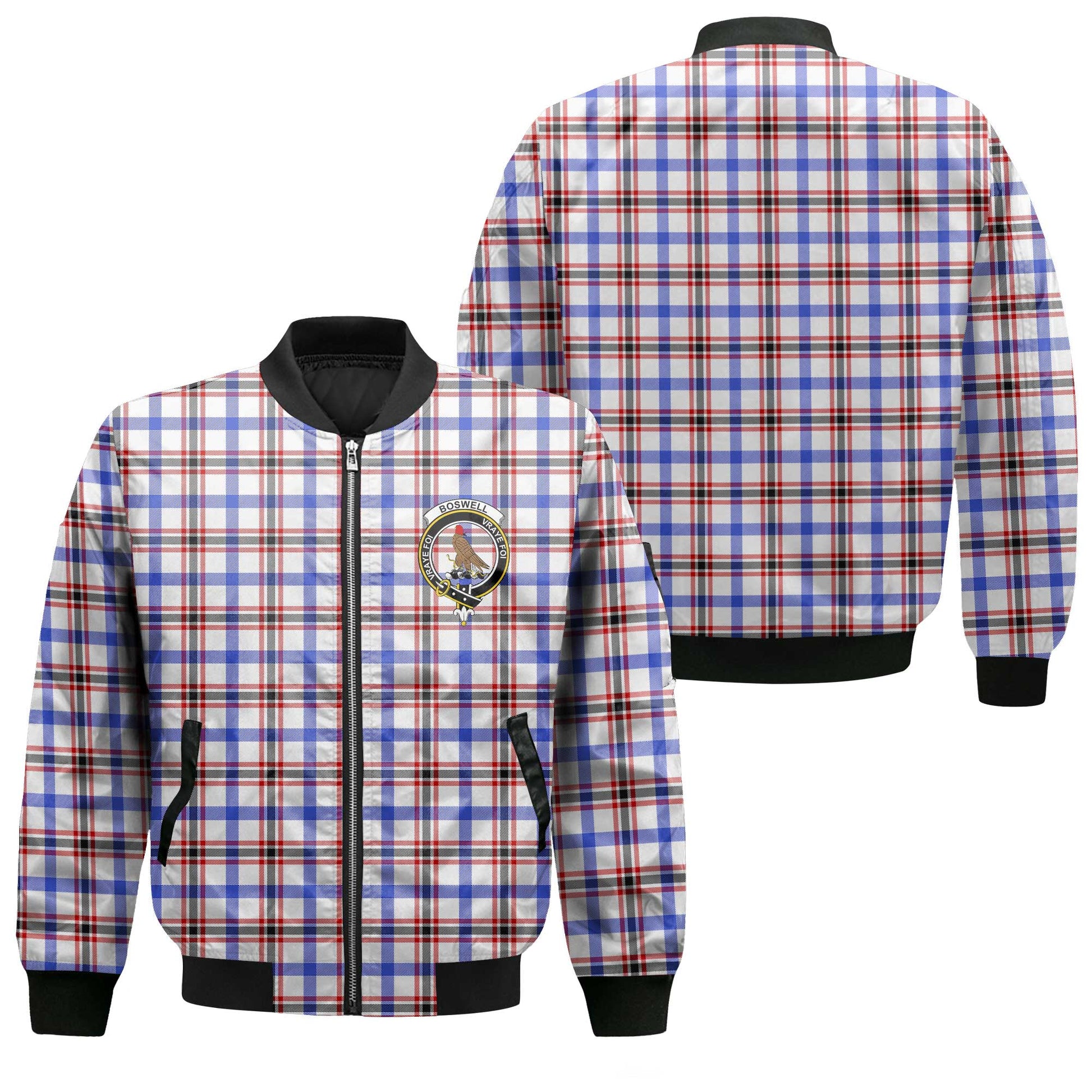 Clan Boswell Tartan Men Bomber Jacket Crest And Plaid Basic Style