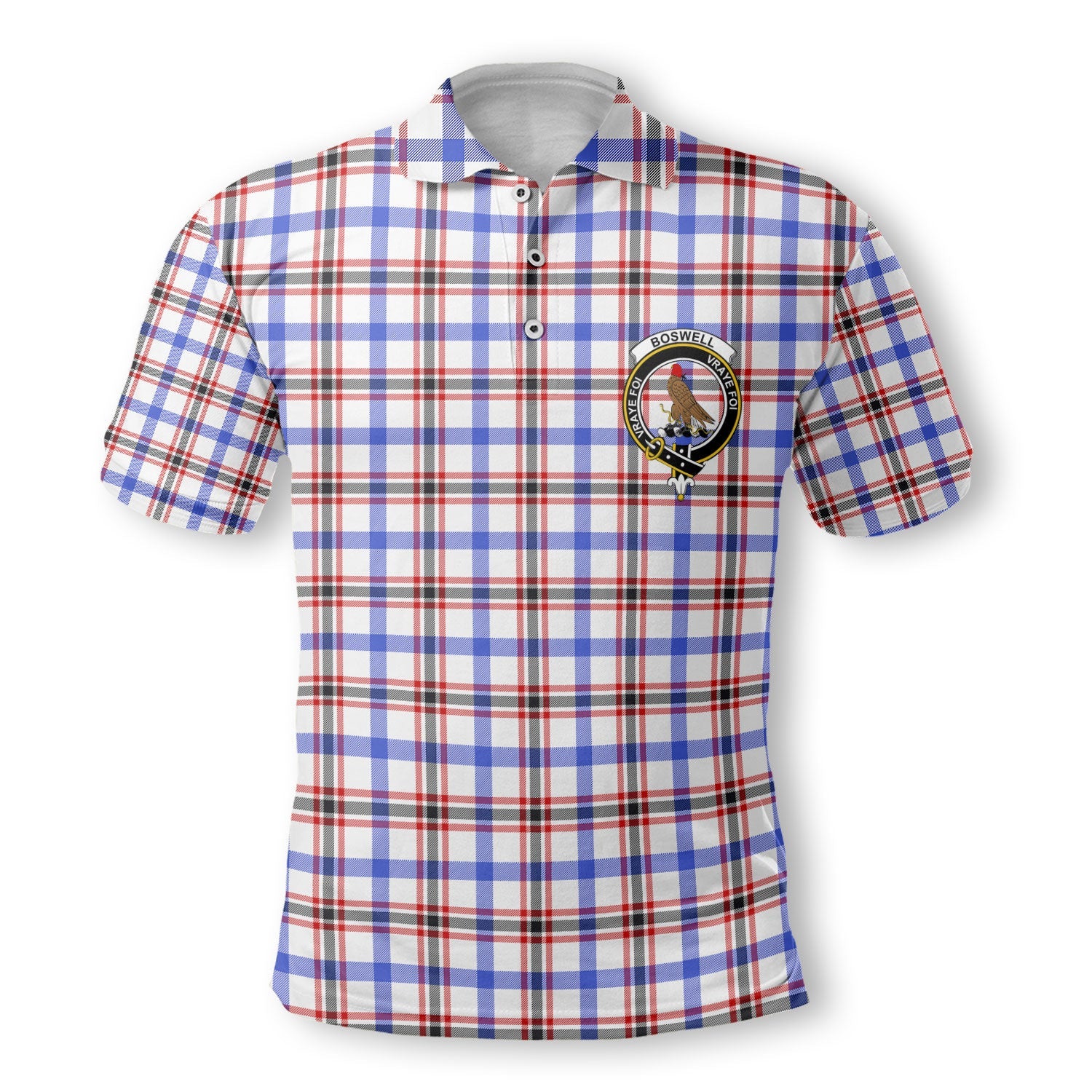 Clan Boswell Tartan Men Polo Shirt Crest And Plaid Basic Style