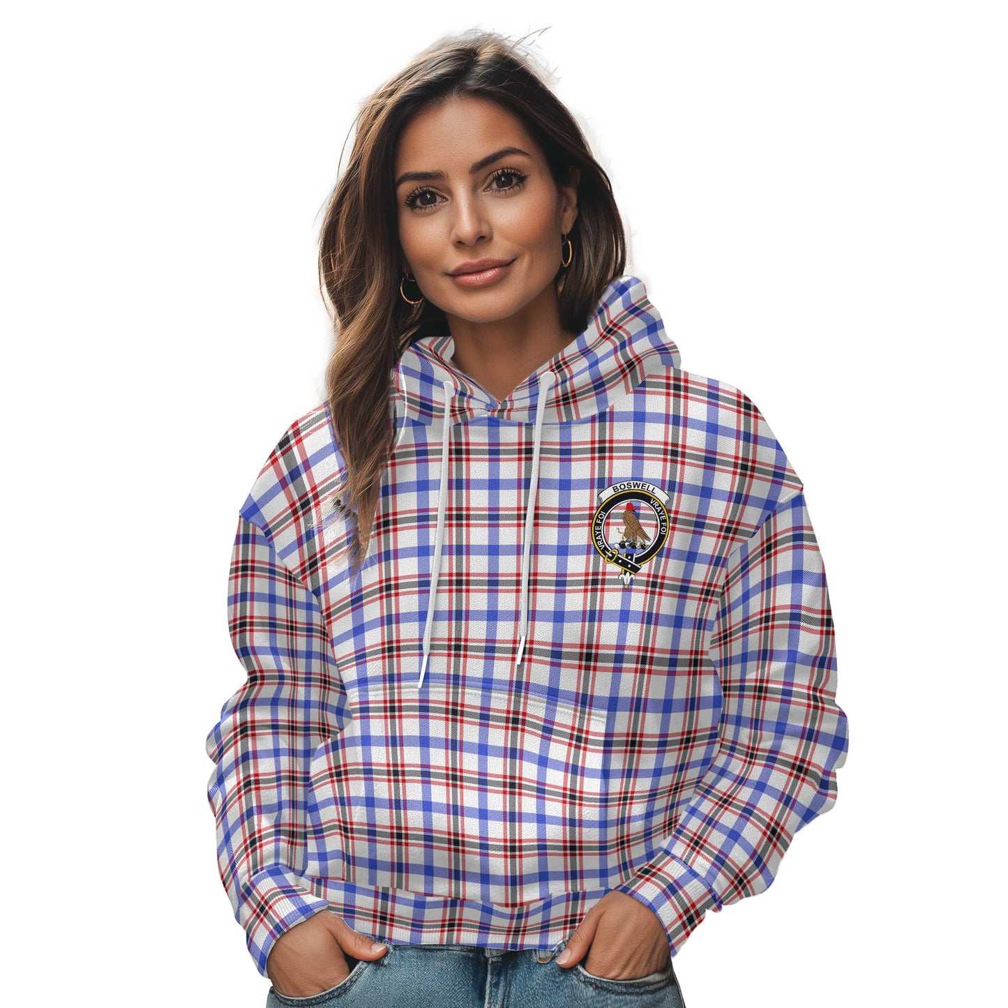 Clan Boswell Tartan Women Hoodie Crest And Plaid Basic Style