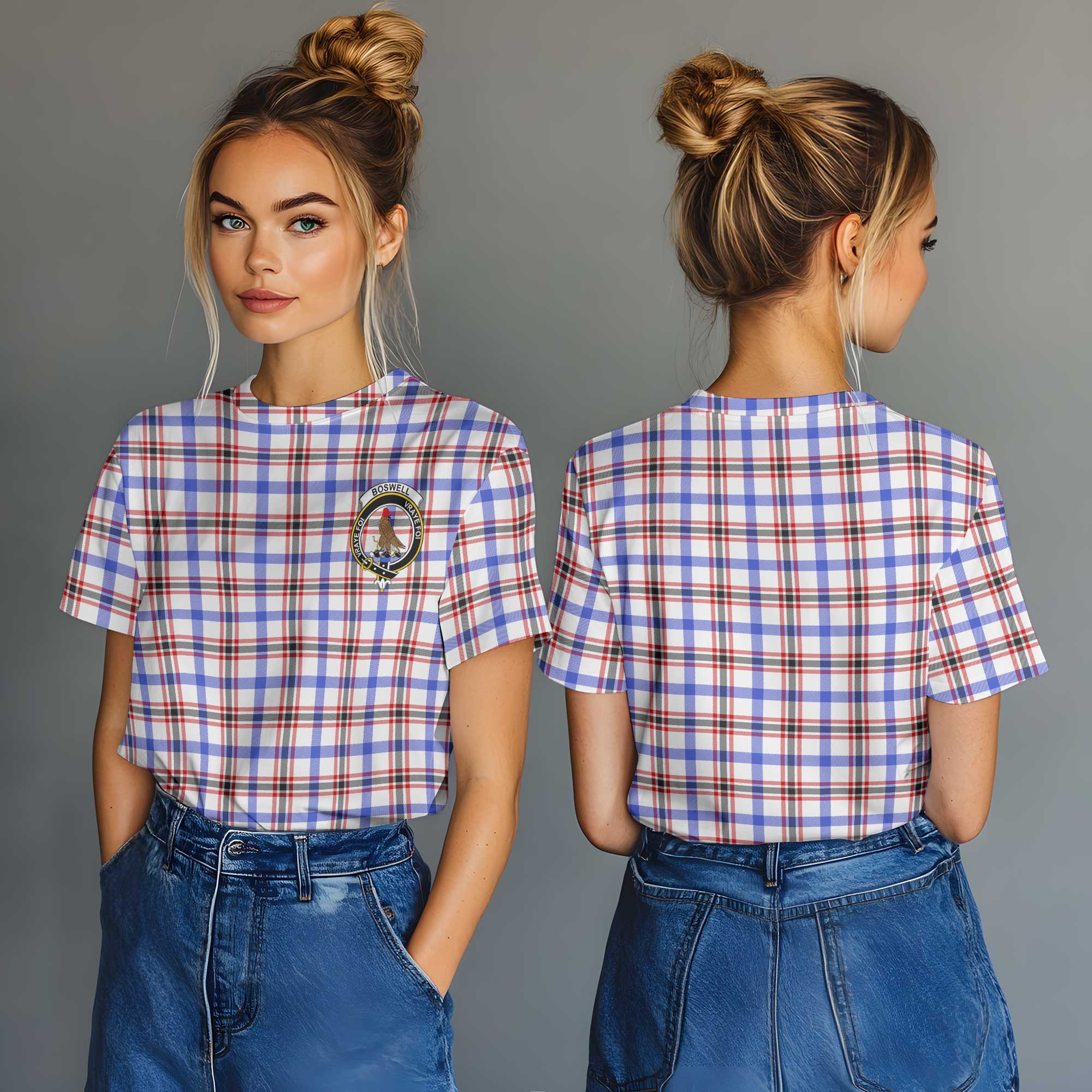 Clan Boswell Tartan Women T Shirt Crest And Plaid Basic Style