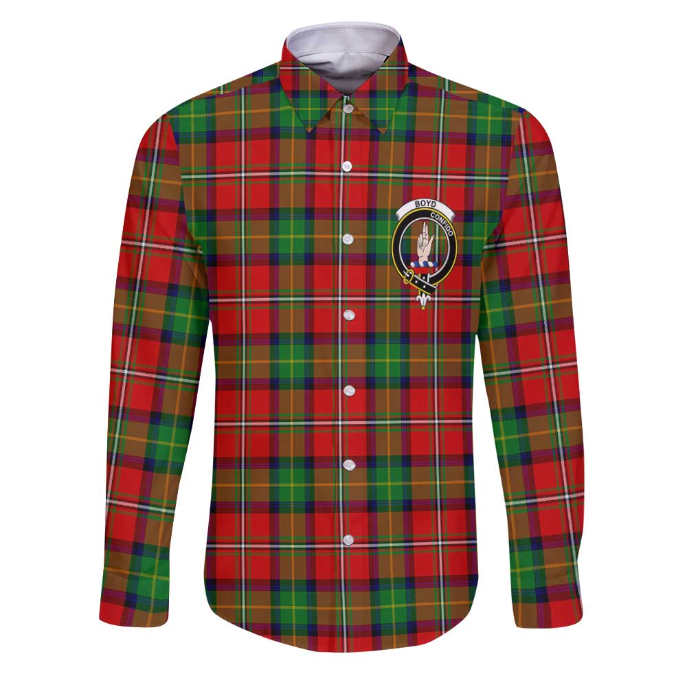 Clan Boyd Tartan Long Sleeve Button Shirt Crest And Plaid Basic Style