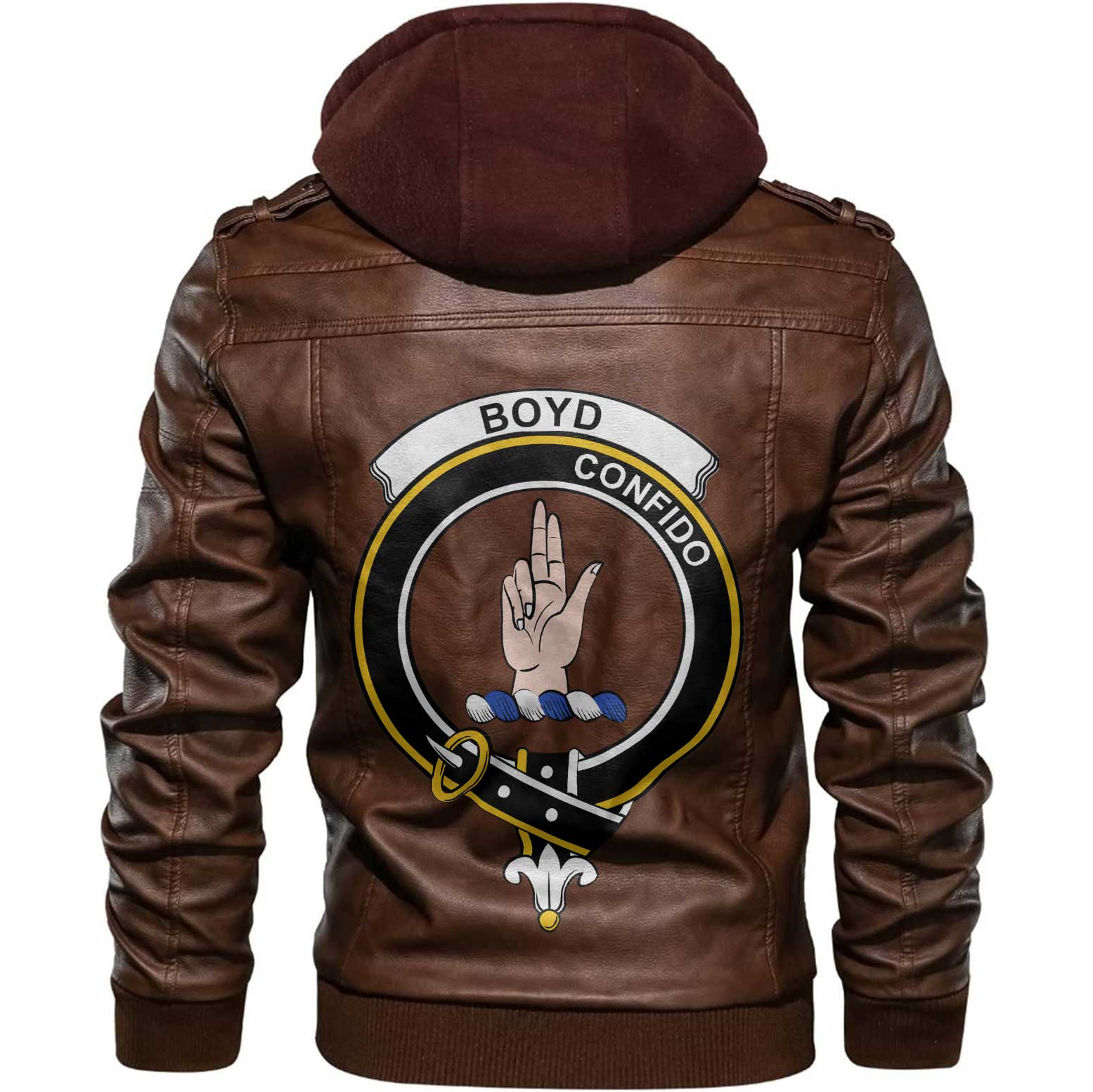 Clan Boyd Tartan Zip Leather Jacket Crest And Plaid Basic Style