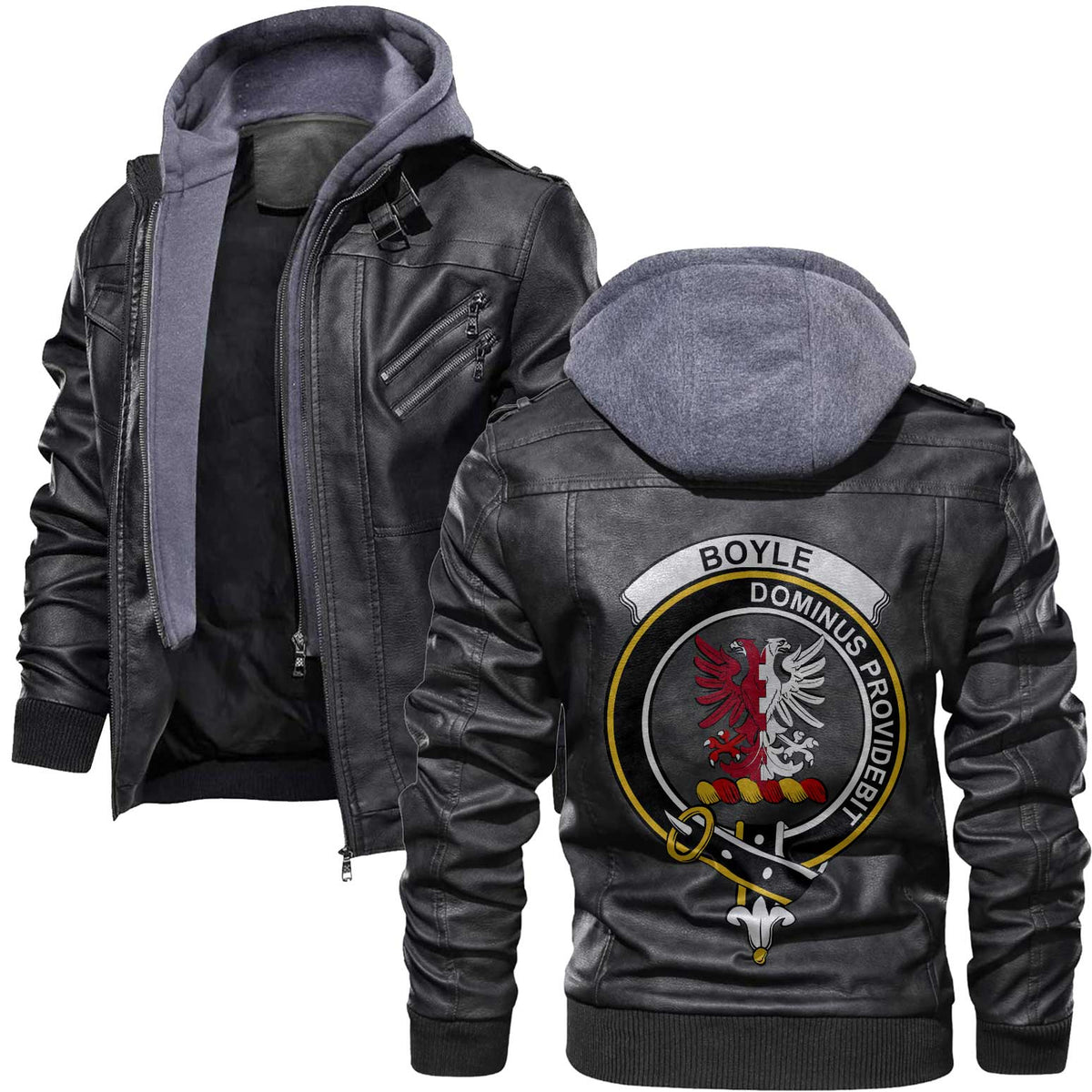 Clan Boyle Tartan Zip Leather Jacket Crest And Plaid Basic Style