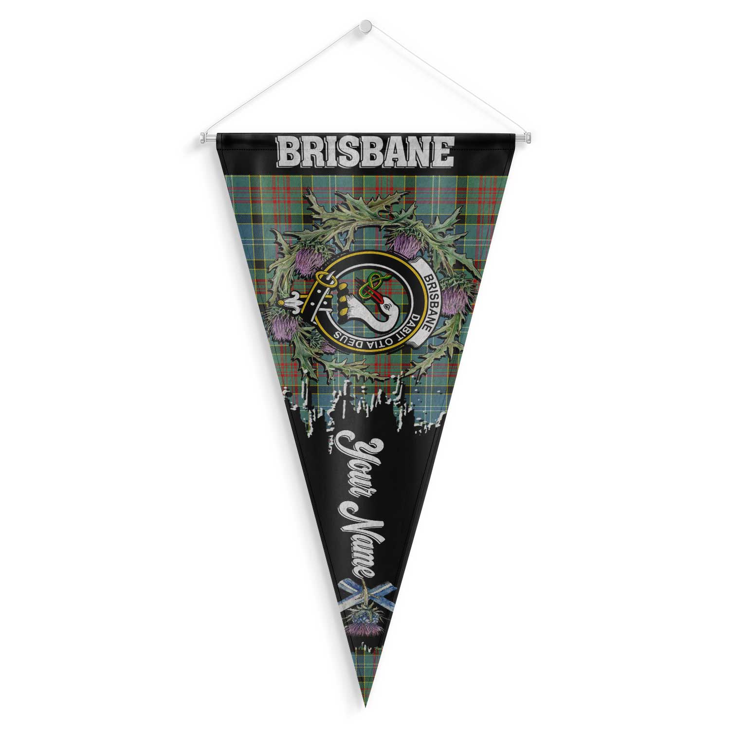 Clan Brisbane Tartan Felt Pennant Crest And Plaid Basic Style