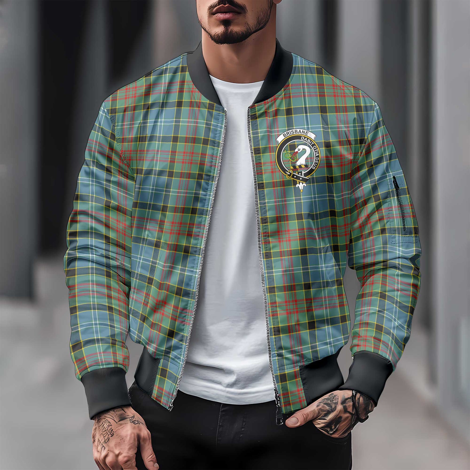 Clan Brisbane Tartan Men Bomber Jacket Crest And Plaid Basic Style