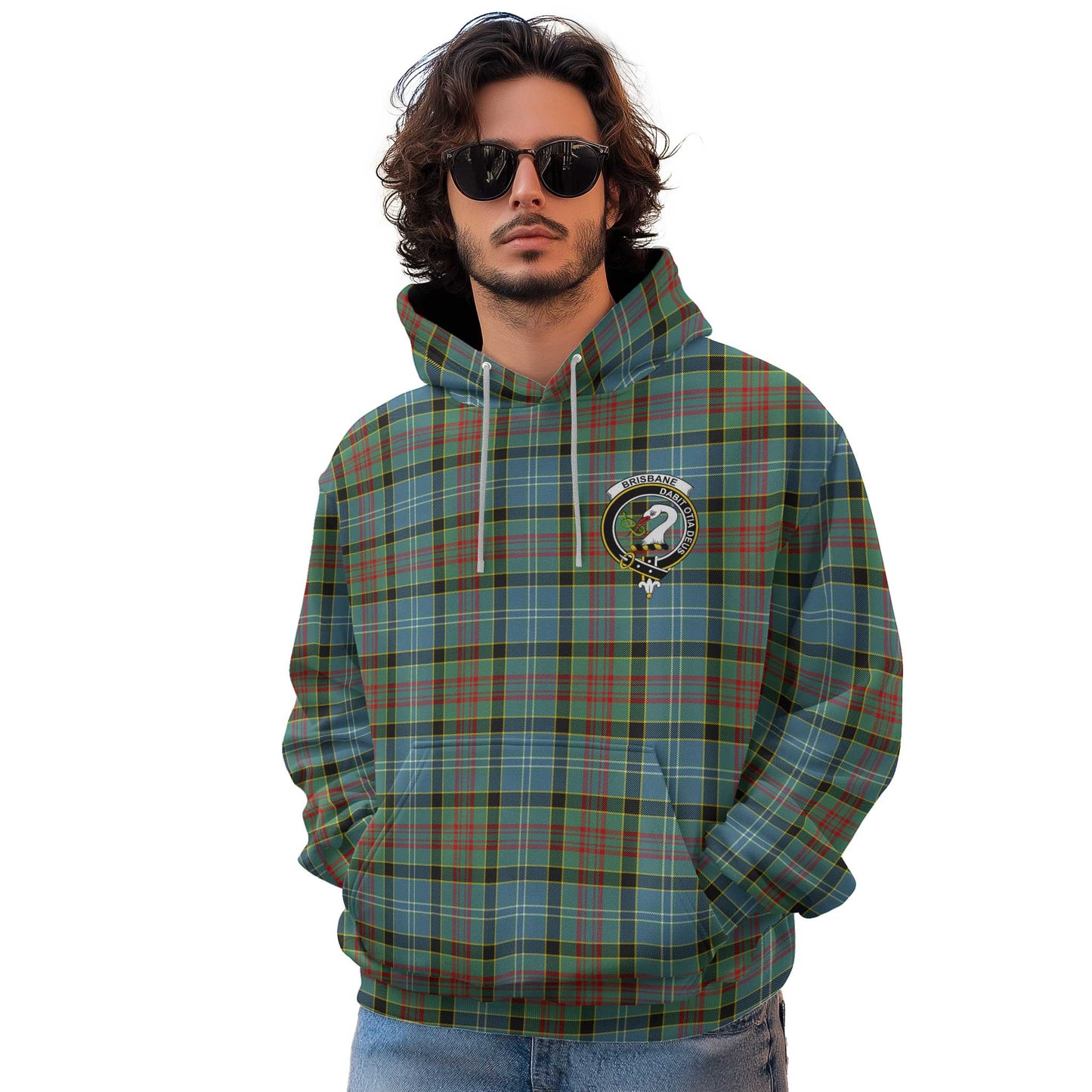 Clan Brisbane Tartan Men Hoodie Crest And Plaid Basic Style