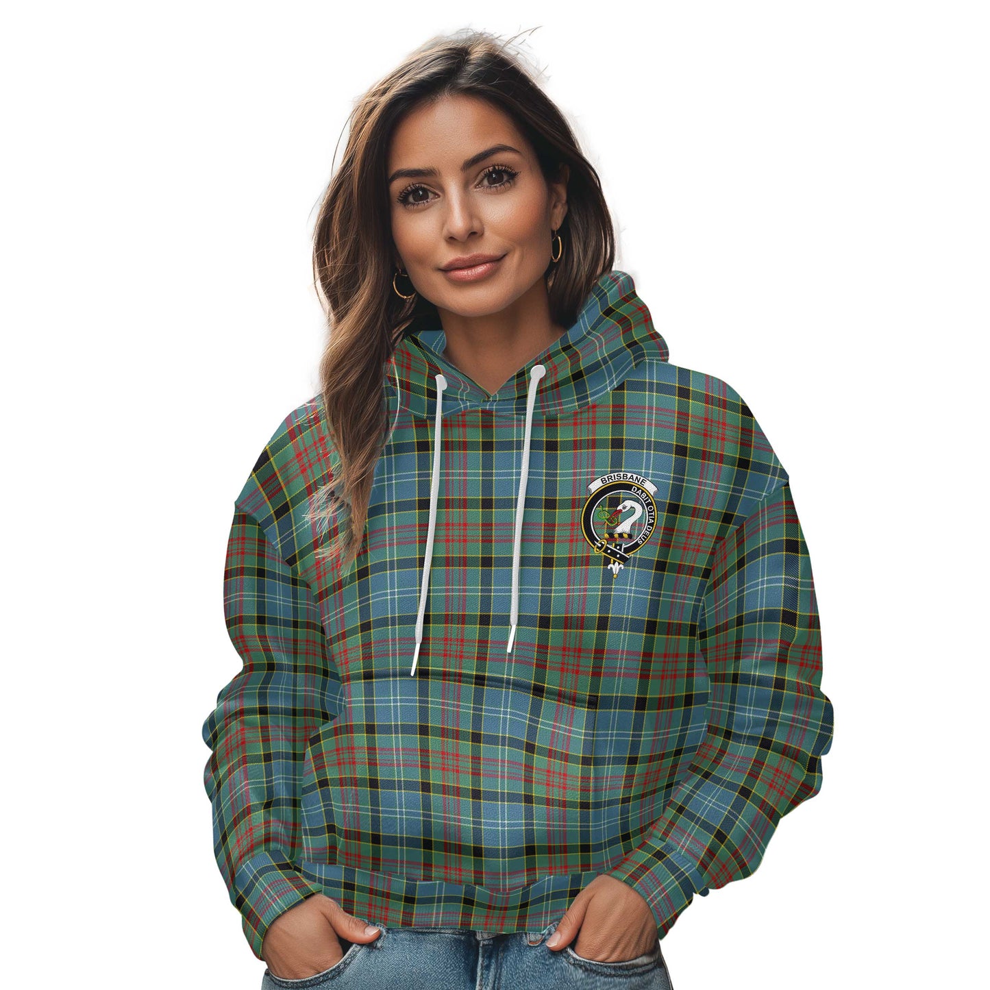 Clan Brisbane Tartan Women Hoodie Crest And Plaid Basic Style