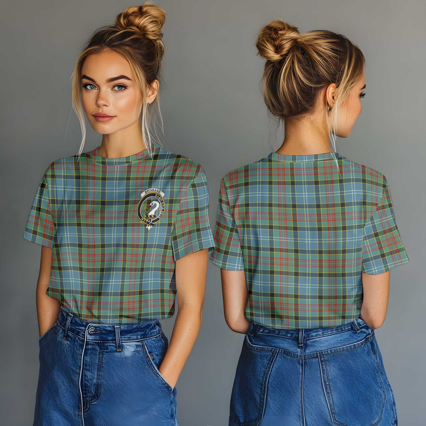 Clan Brisbane Tartan Women T Shirt Crest And Plaid Basic Style