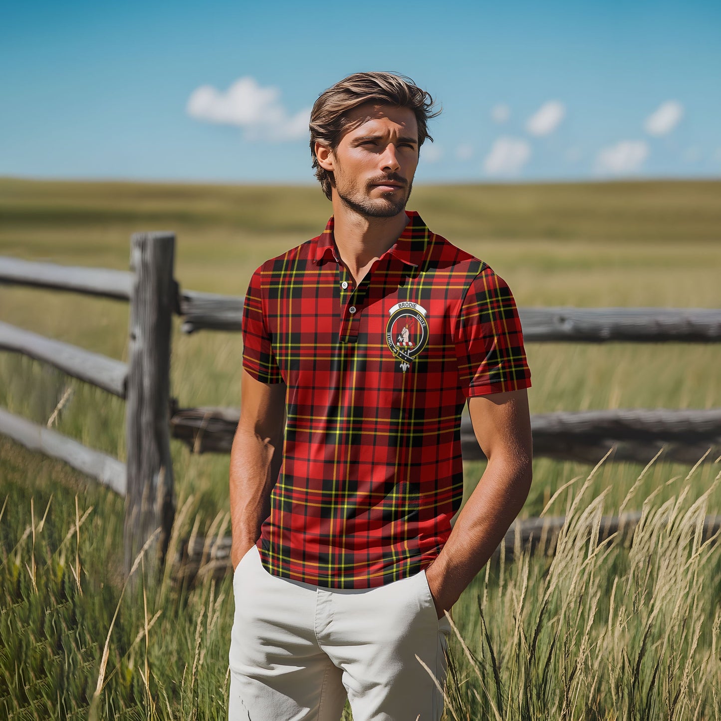 Clan Brodie Tartan Golf Men Polo Shirt Crest And Plaid Basic Style