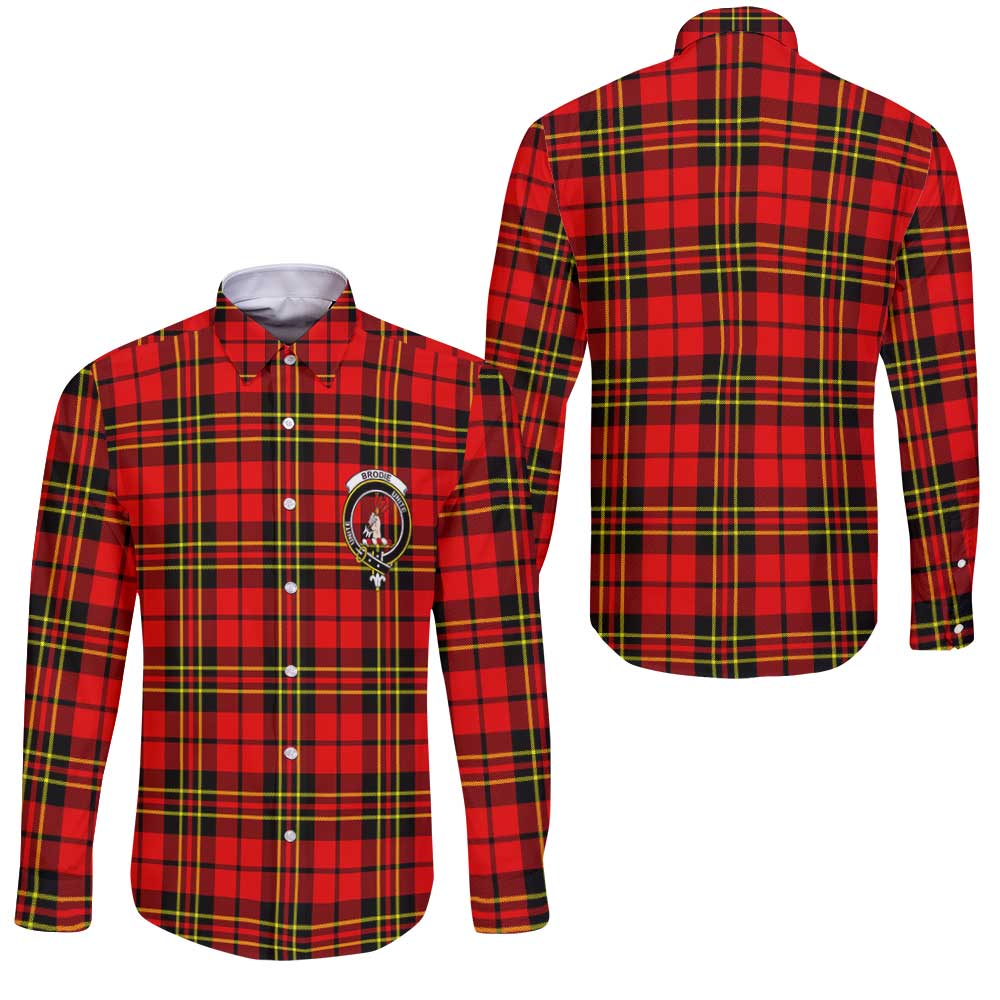 Clan Brodie Tartan Long Sleeve Button Shirt Crest And Plaid Basic Style