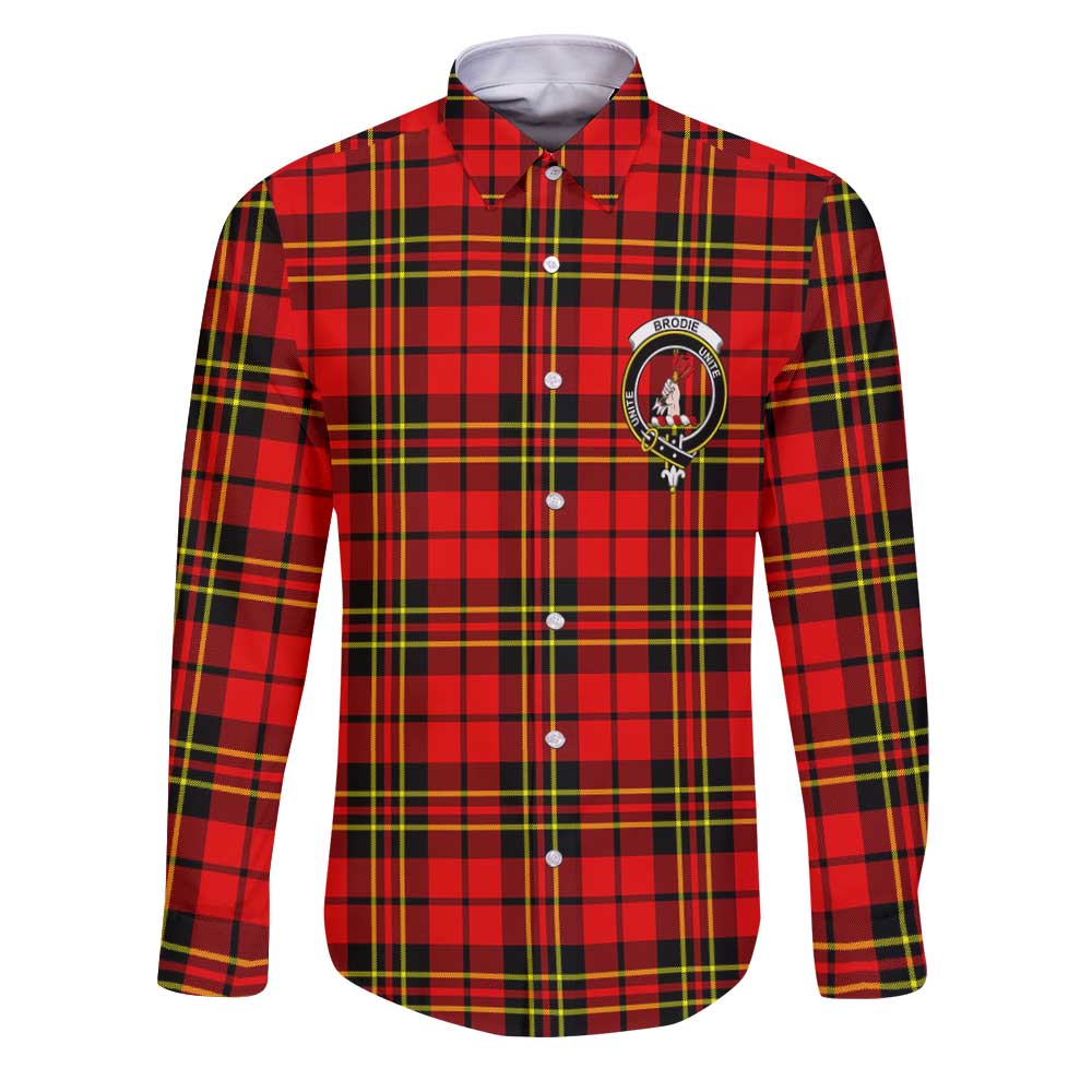 Clan Brodie Tartan Long Sleeve Button Shirt Crest And Plaid Basic Style